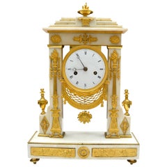 White Marble and Gilt Bronze French Portico Clock