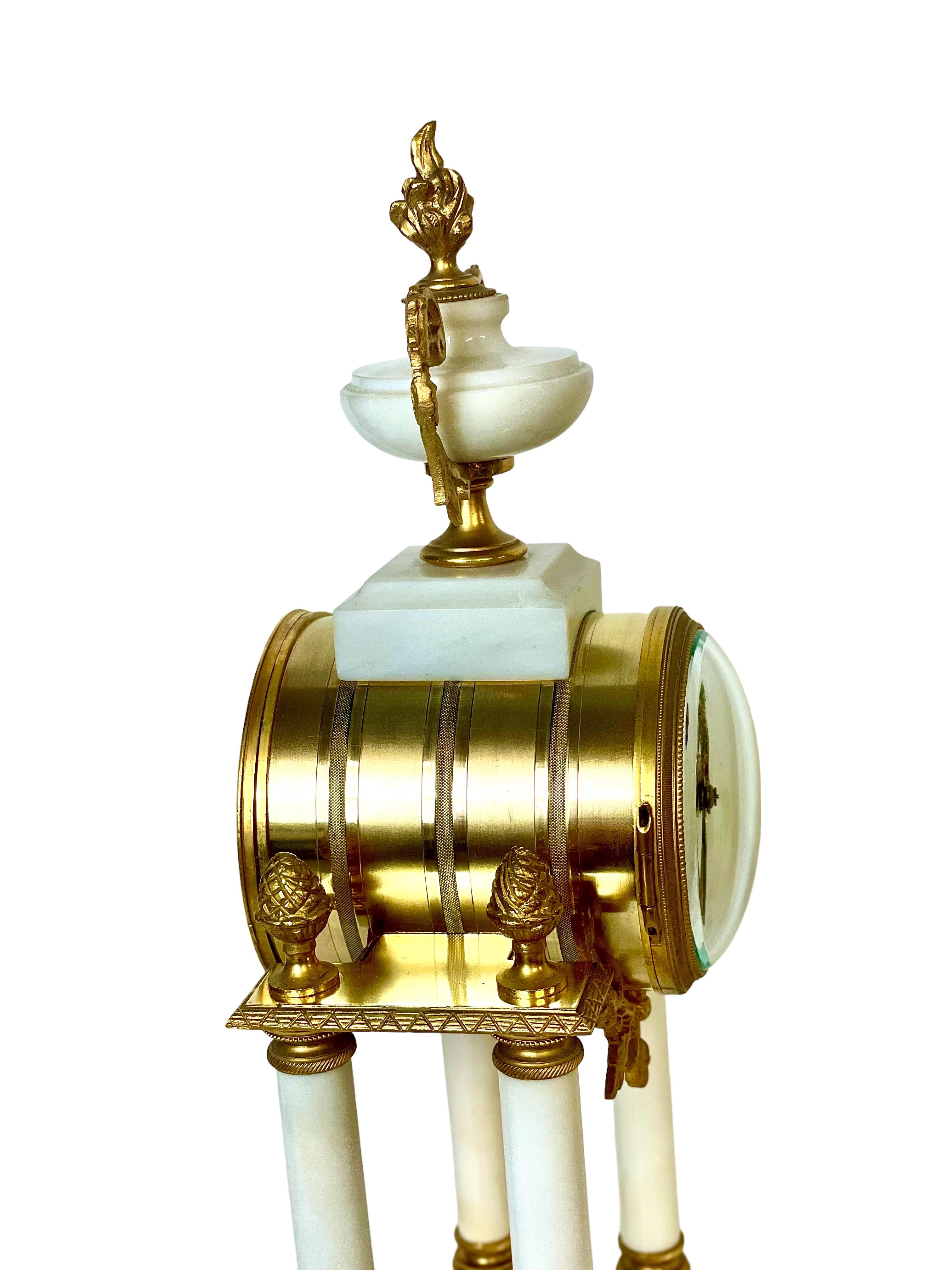 Louis XVI White Marble and Ormolu Portico Mantle Clock For Sale