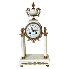 White Marble and Ormolu Portico Mantle Clock
