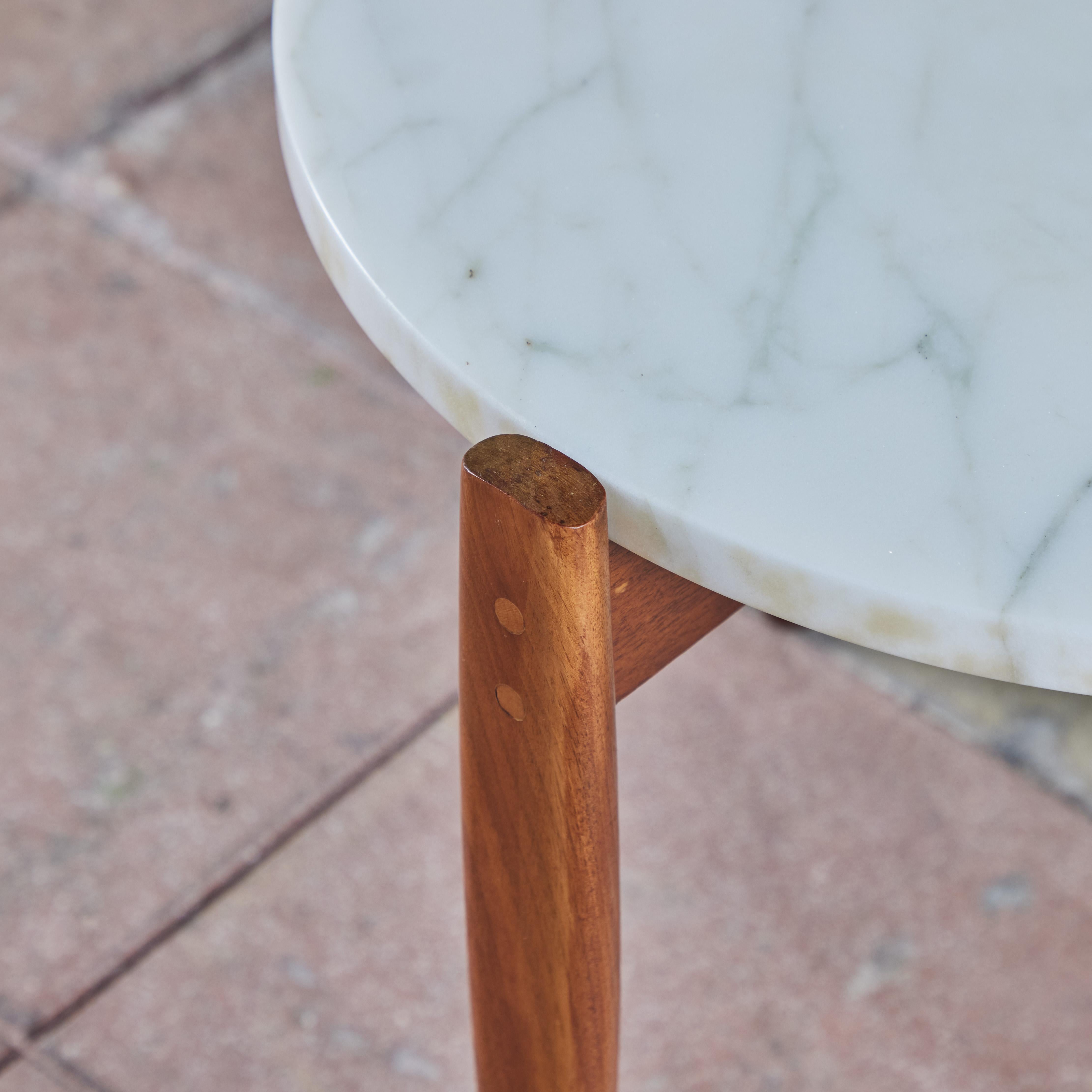 White Marble and Walnut Tripod Side Table 4