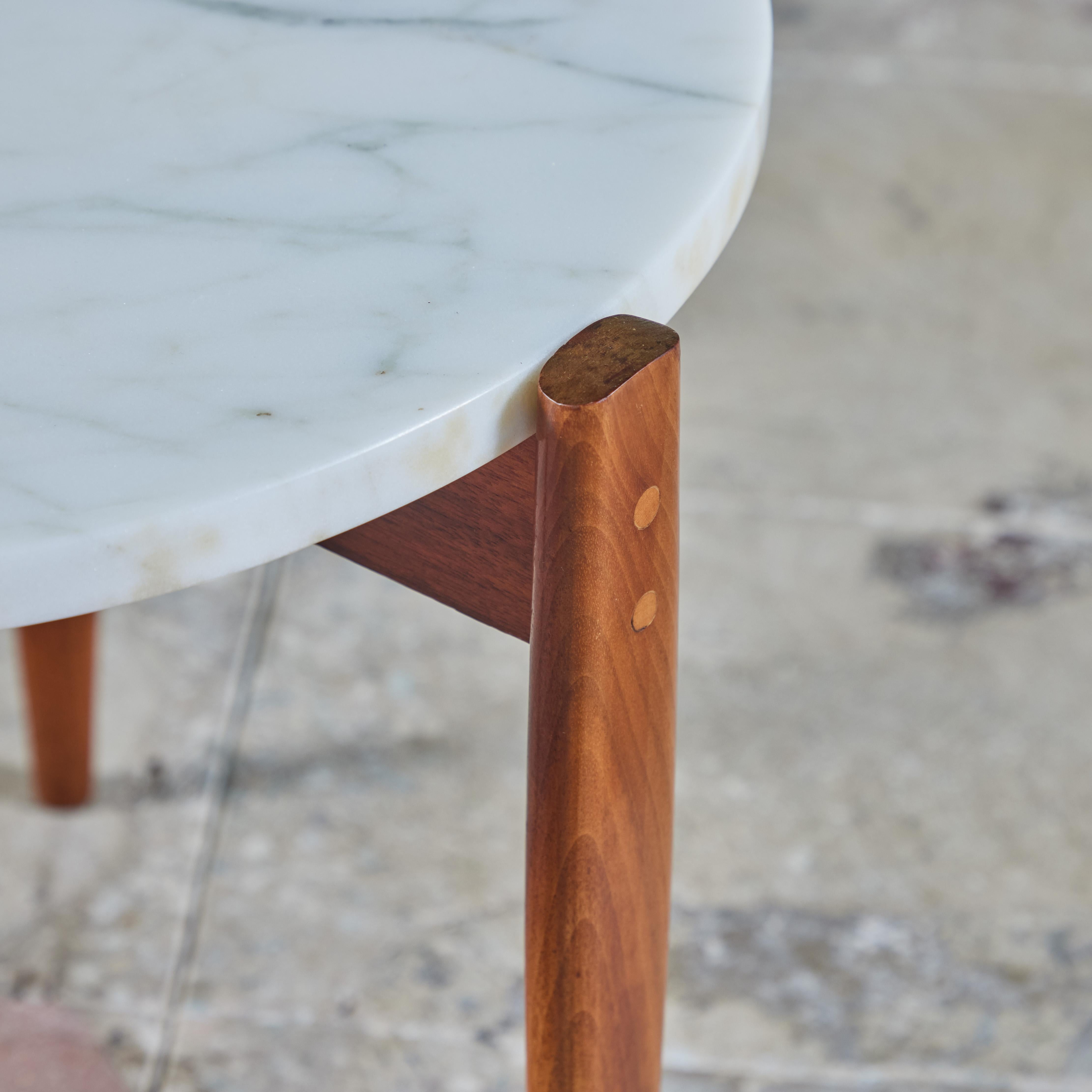 White Marble and Walnut Tripod Side Table 5