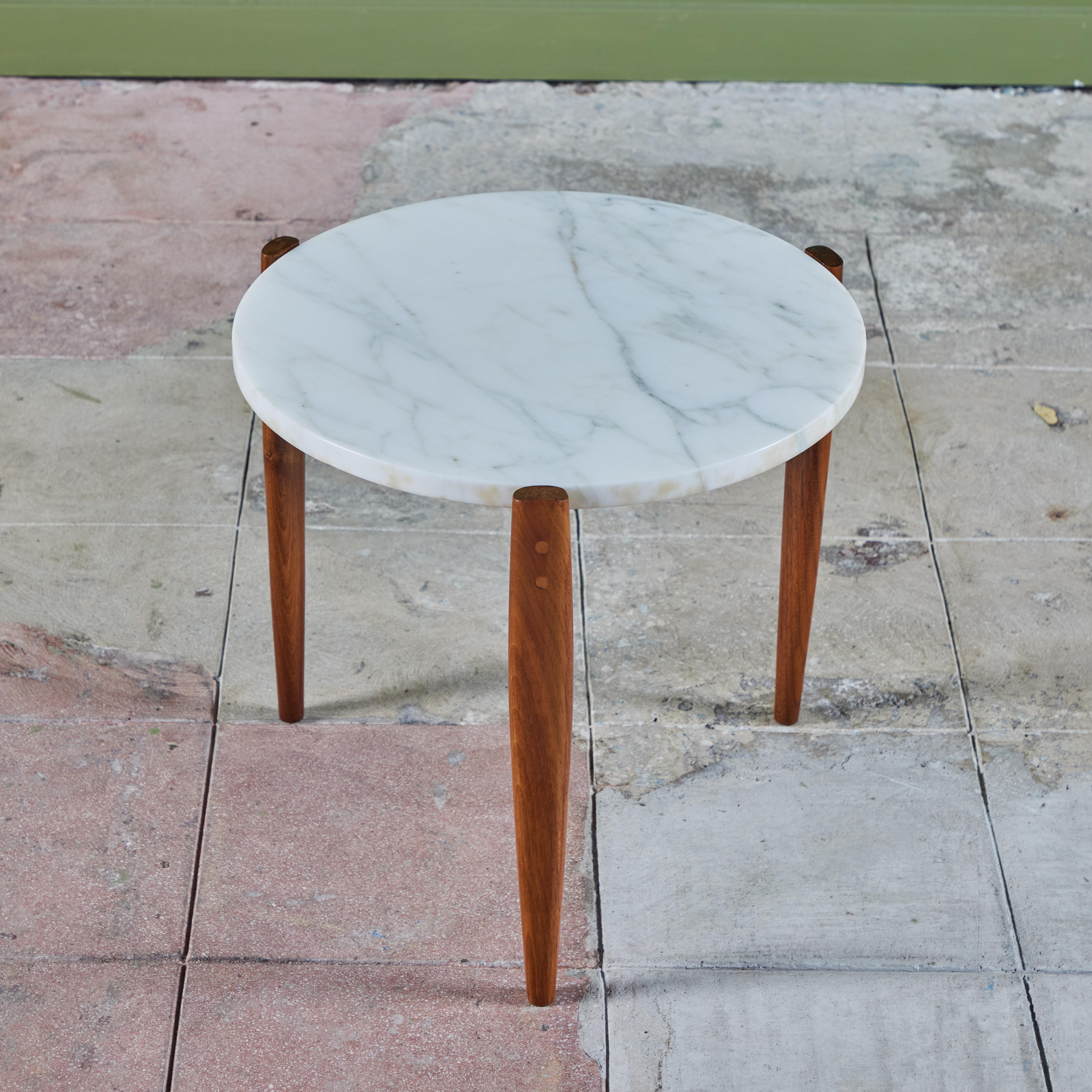 20th Century White Marble and Walnut Tripod Side Table