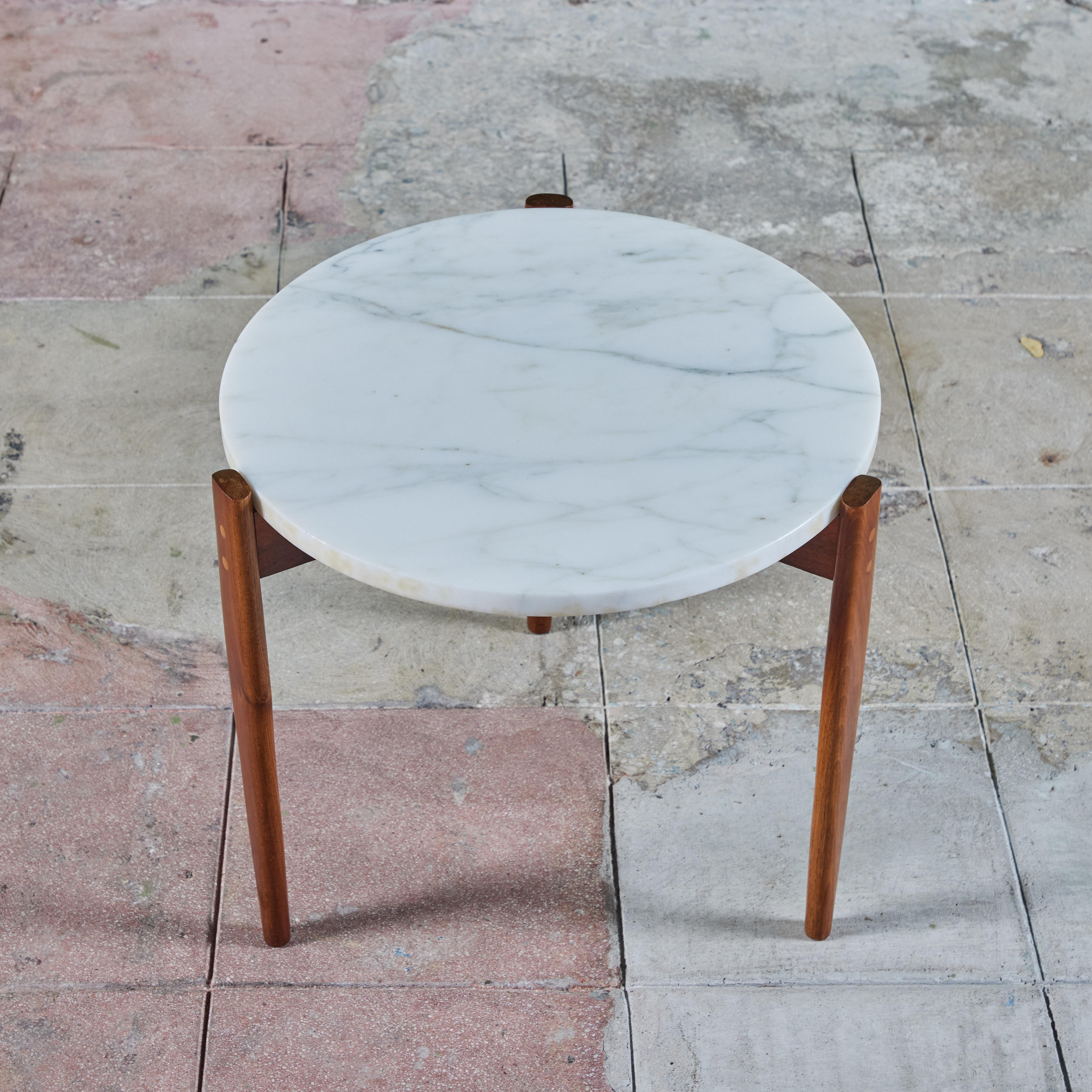 White Marble and Walnut Tripod Side Table 1
