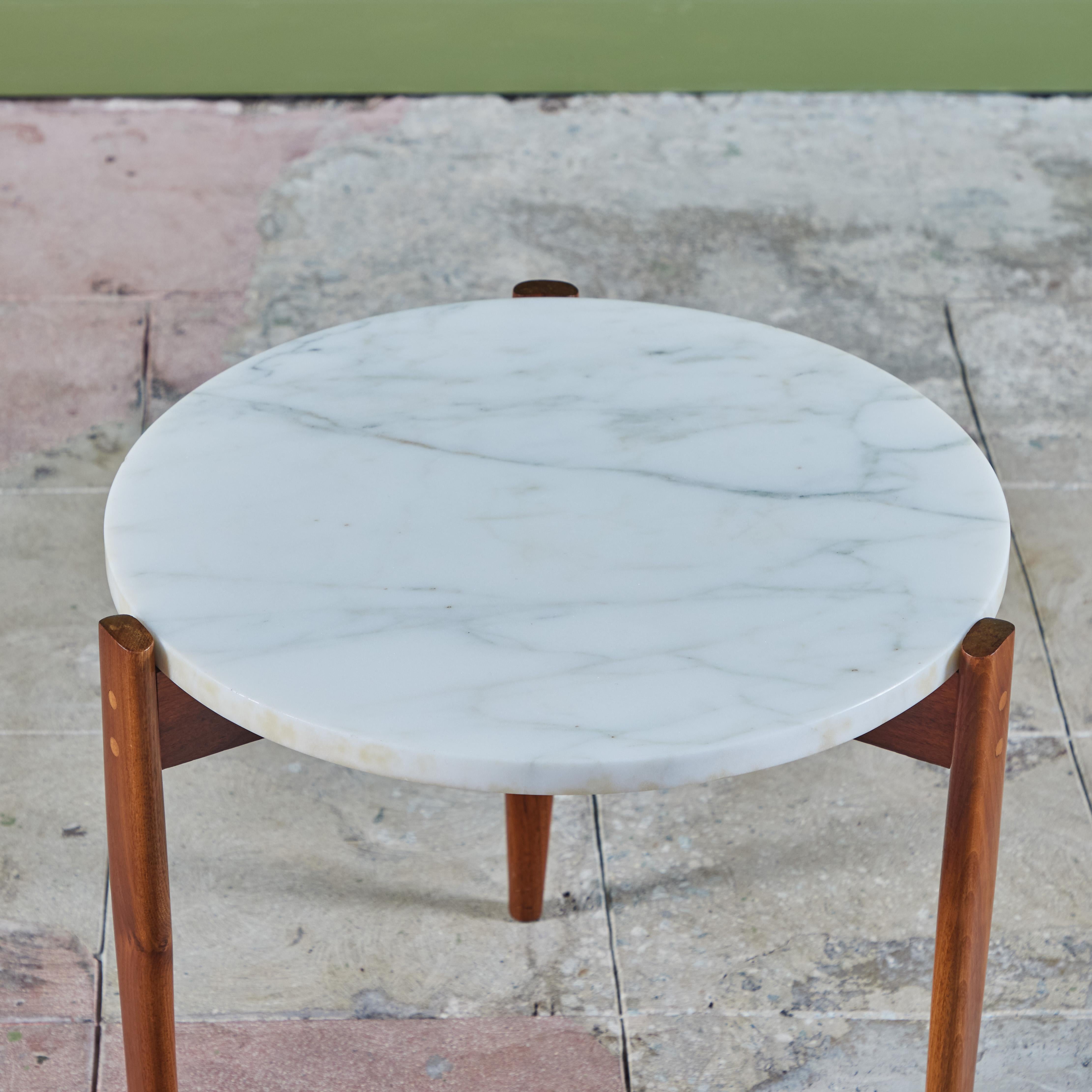 White Marble and Walnut Tripod Side Table 2