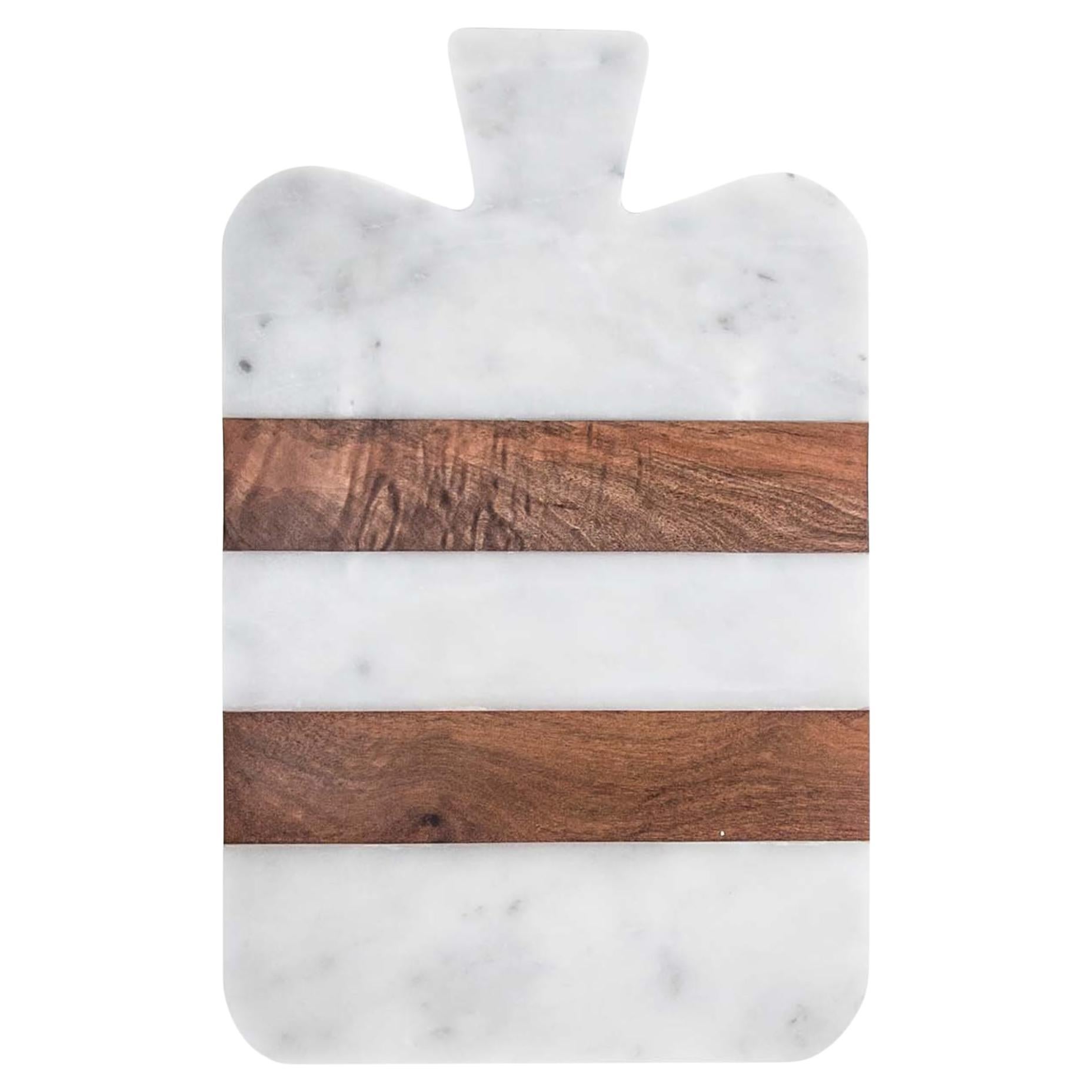 White Marble and Wood Thick Cutting Board