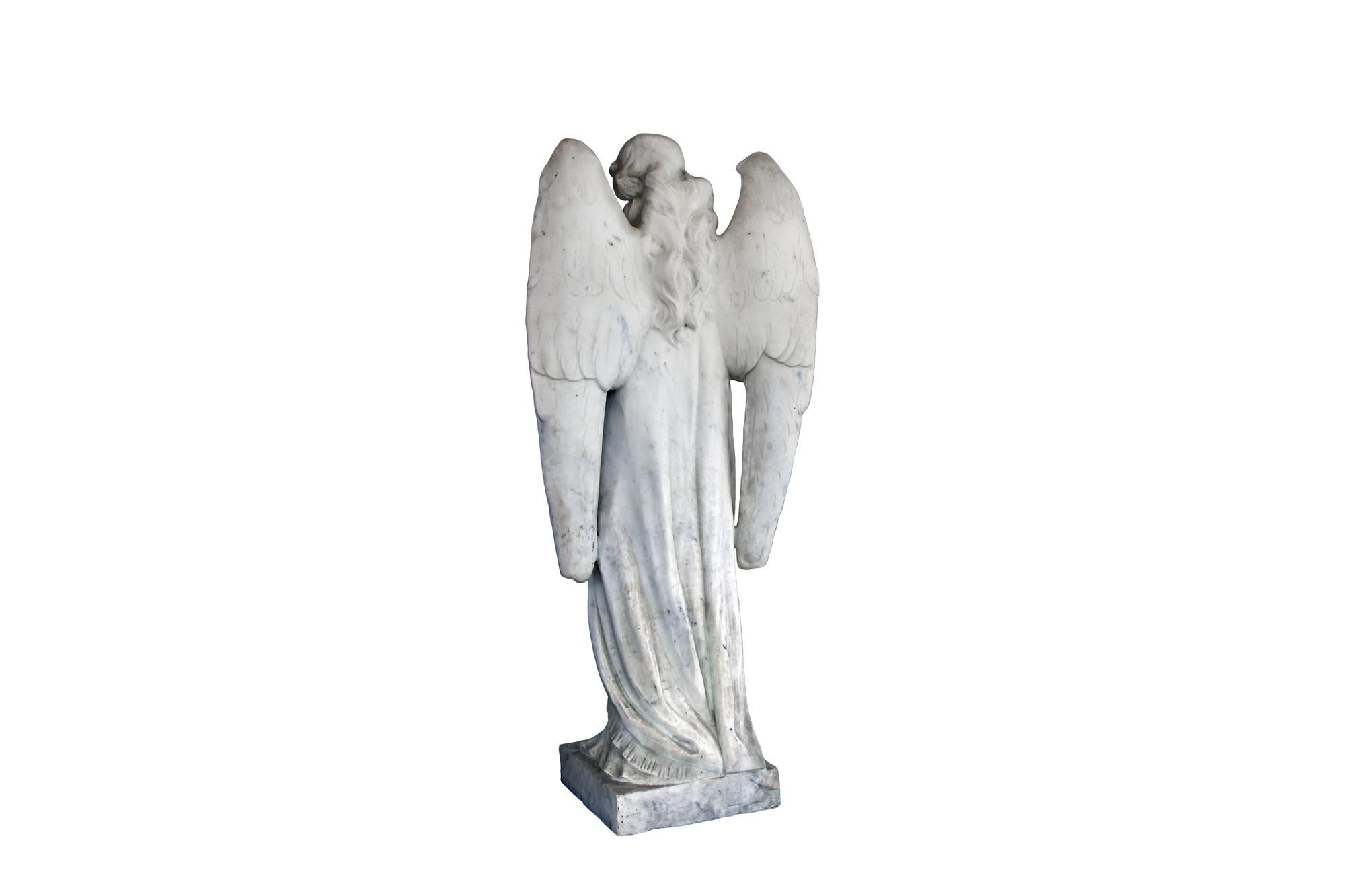 French White Marble Angel Statue, 19th Century, France For Sale
