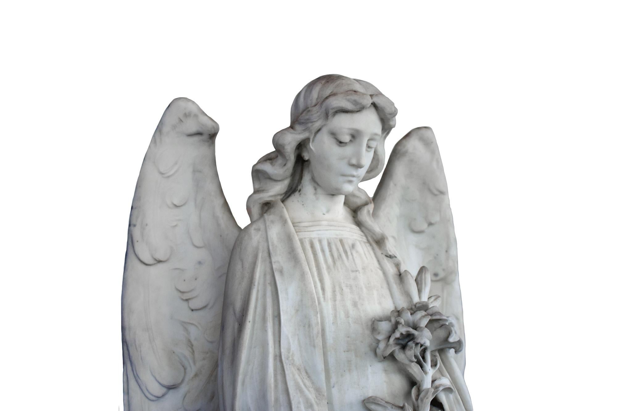 White Marble Angel Statue, 19th Century, France For Sale 1