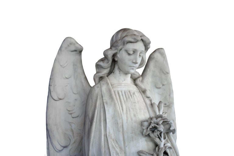 White Marble Angel Statue, 19th Century, France For Sale at 1stDibs