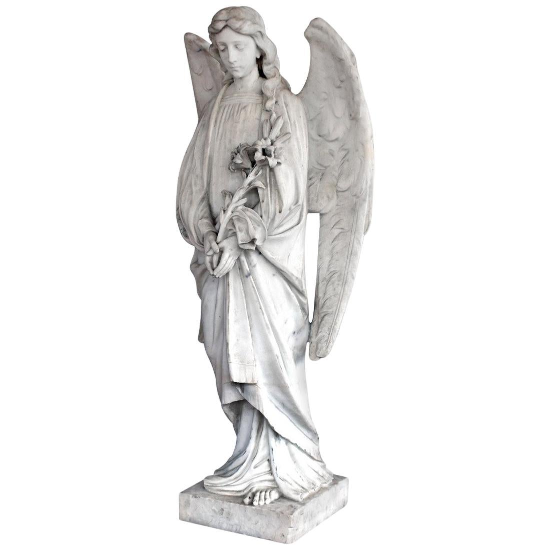 White Marble Angel Statue, 19th Century, France im Angebot