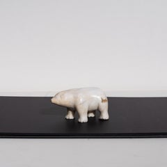 White Marble Animal Sculpture - Stylized Bear - Minimalist Carving - Italy 1970s
