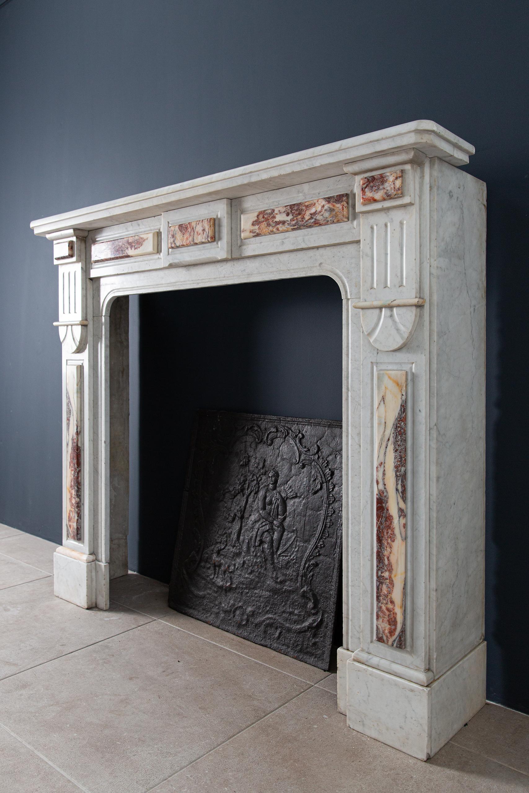 White Marble Antique Neoclassical French Circulation Fireplace 5