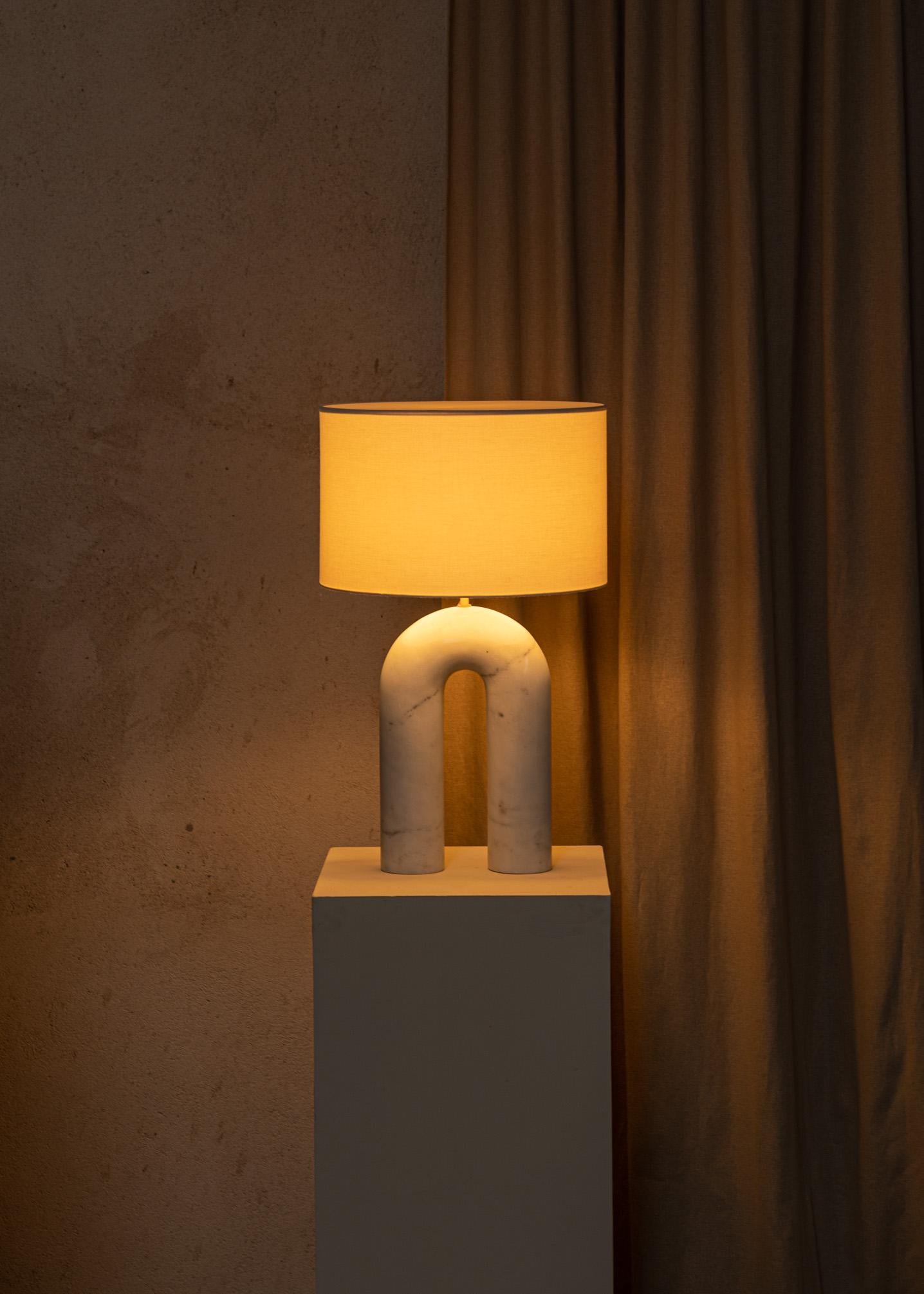 Spanish White Marble Arko Table Lamp by Simone & Marcel For Sale