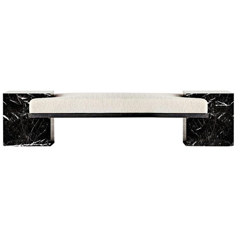 Black Marble, Black Steel, and Boucle Coexist Bench by Slash Objects