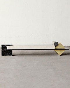 Black Marble, Black Steel, Brass and Boucle Coexist Daybed by Slash Objects