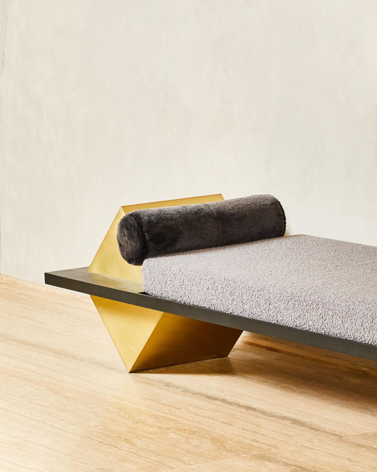 Contemporary Black Marble, Black Steel, Brass and Boucle Coexist Daybed by Slash Objects For Sale