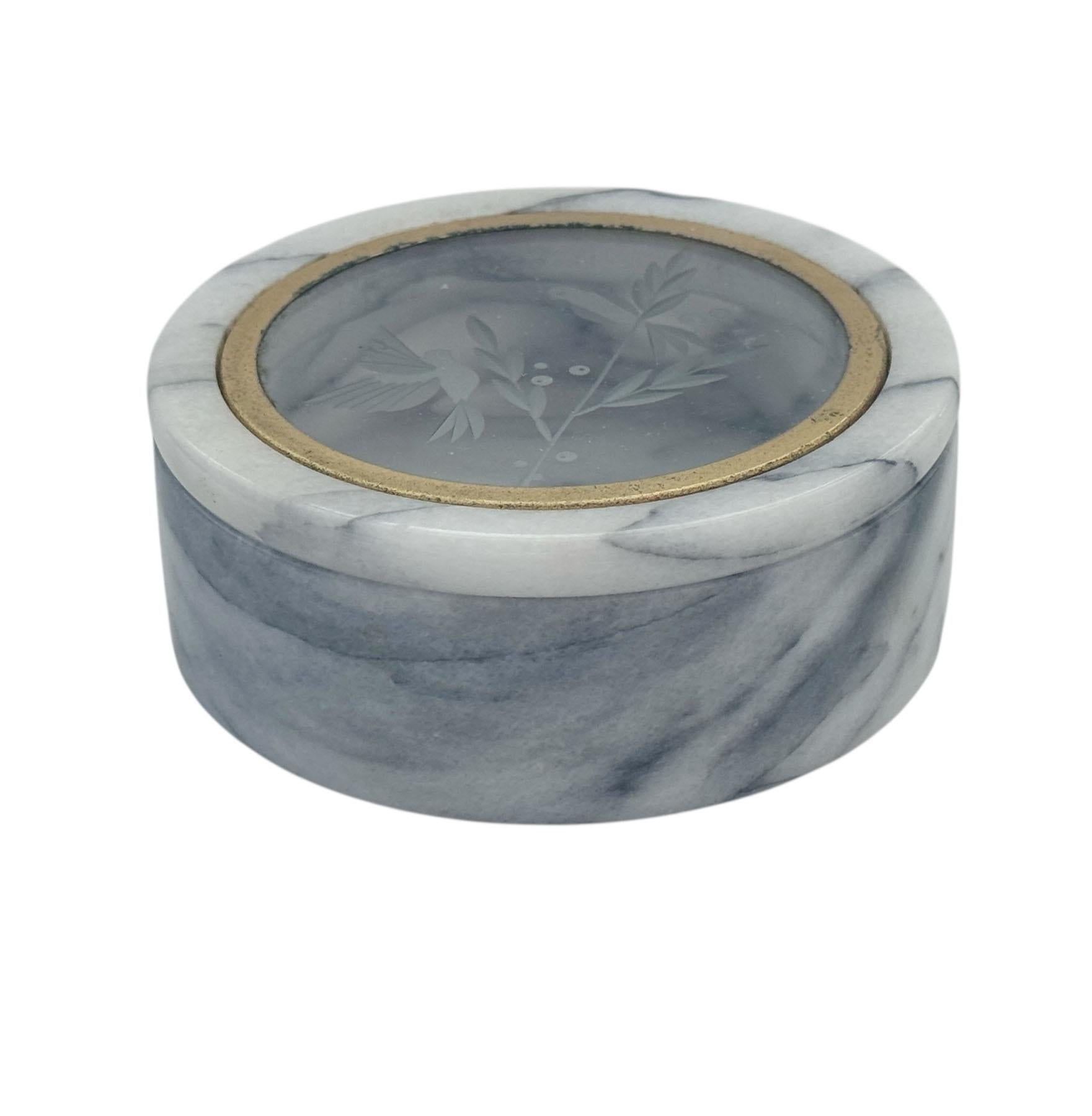 Late 20th Century White Marble Box With Glass Top For Sale