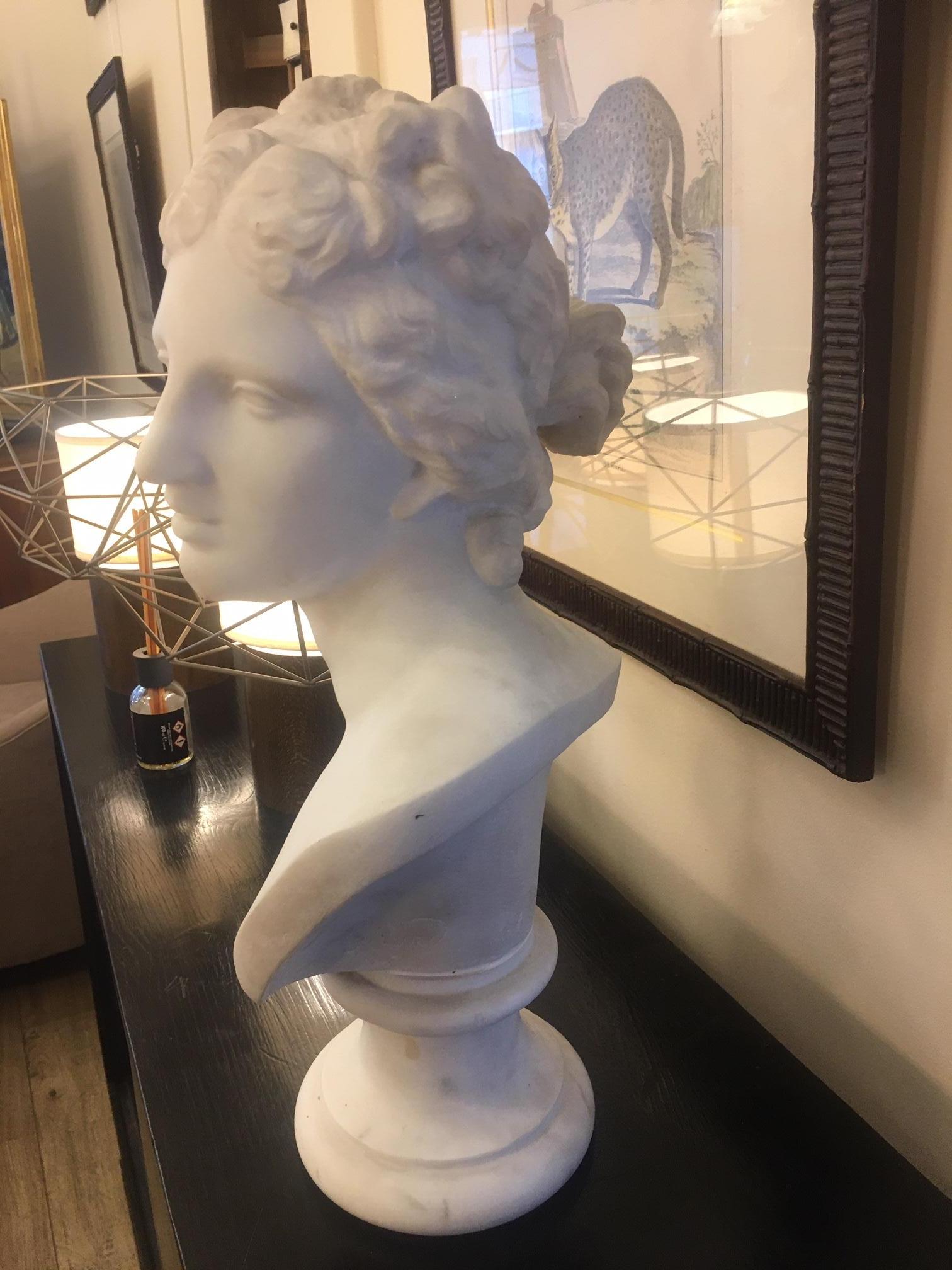 White Marble Bust De Carrare, 19th, Signed Girard 11