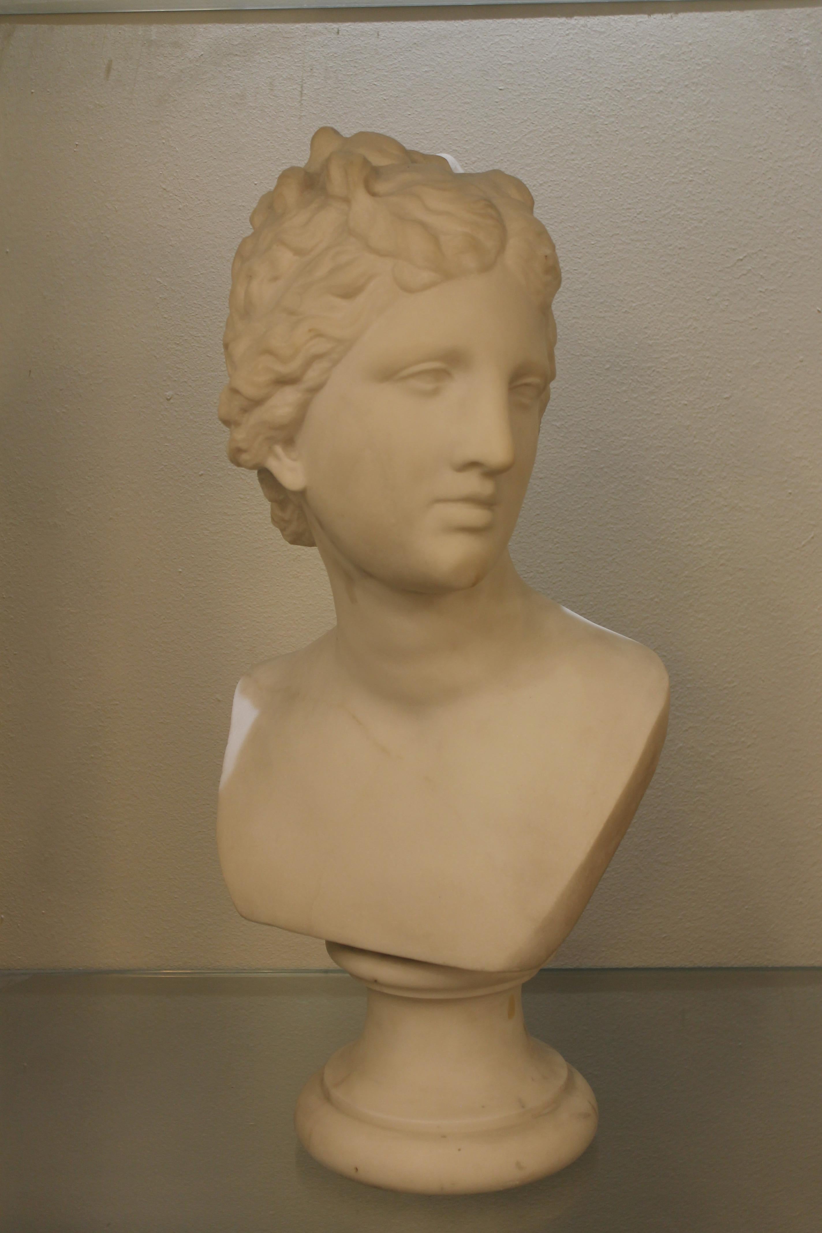 Beaux Arts White Marble Bust De Carrare, 19th, Signed Girard