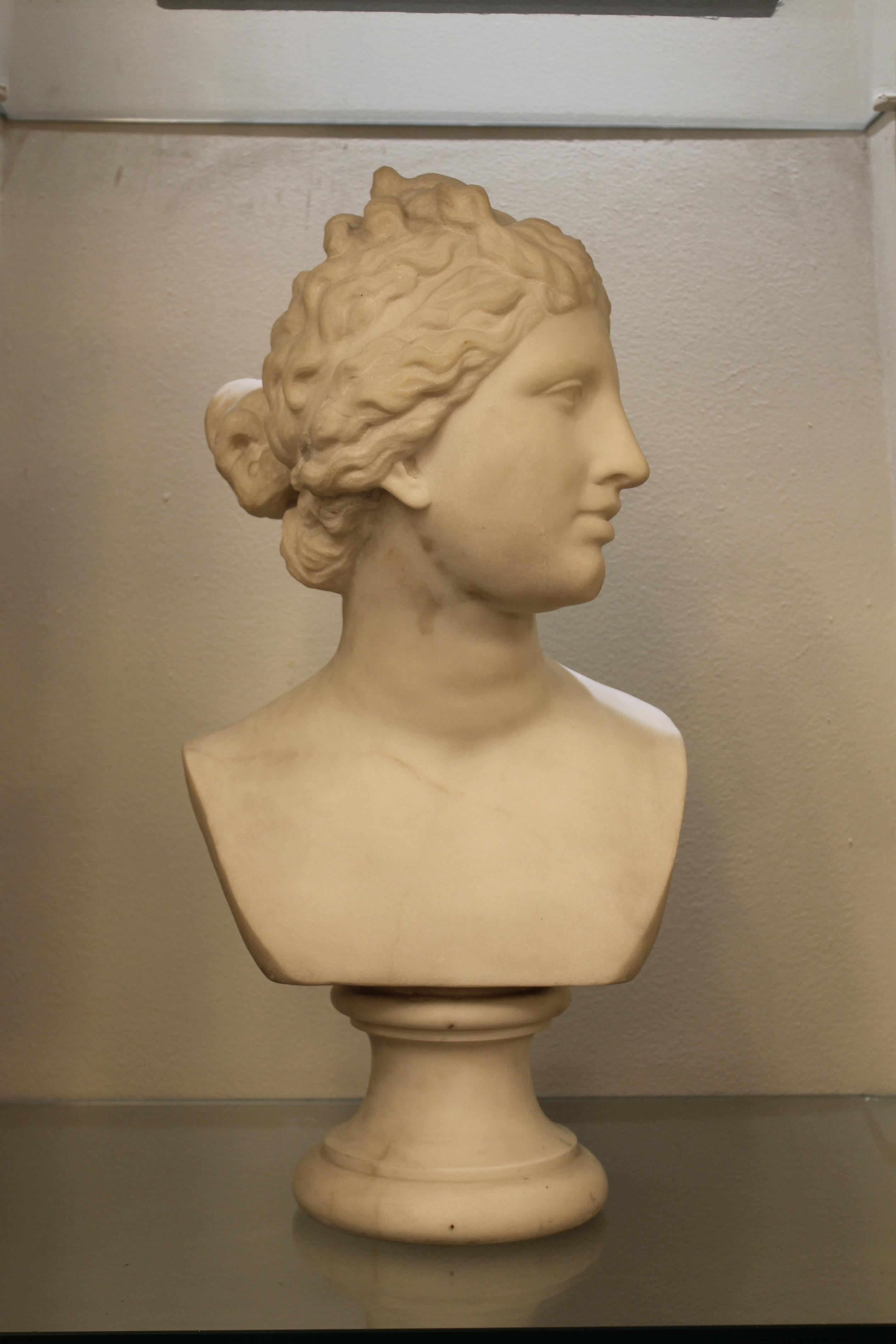 White Marble Bust De Carrare, 19th, Signed Girard In Good Condition In Nice, FR