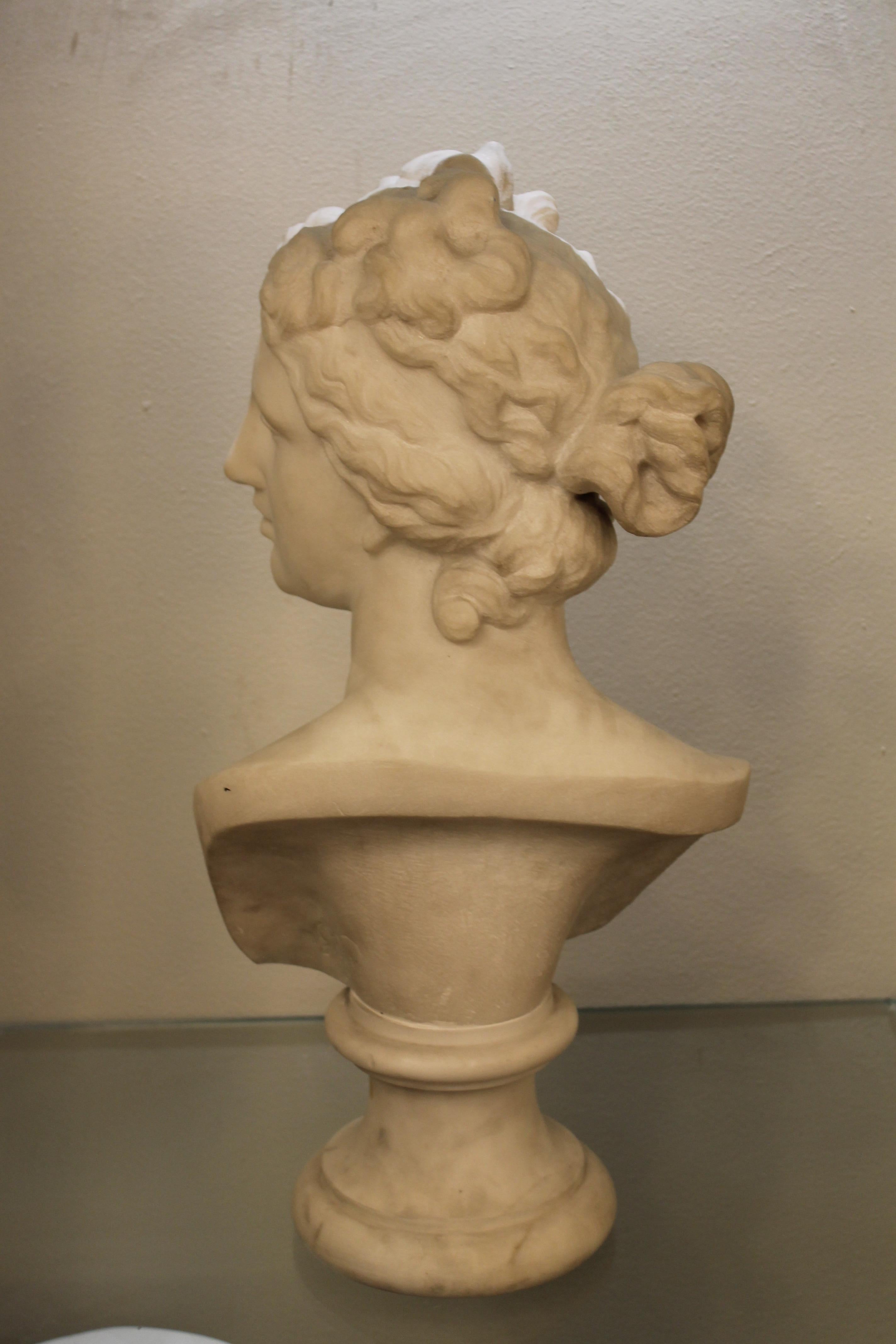 19th Century White Marble Bust De Carrare, 19th, Signed Girard