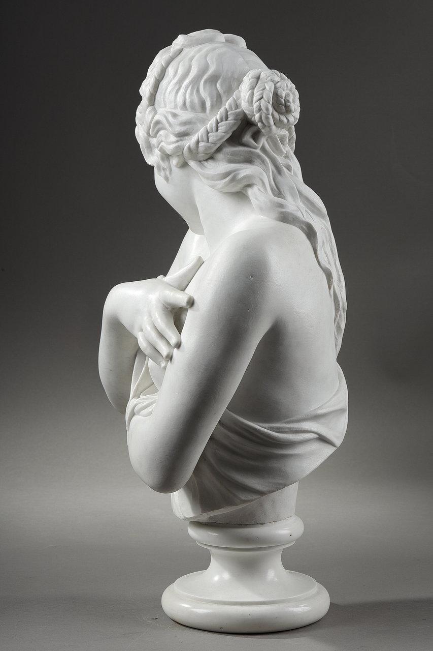 French White Marble Bust 'La Pudeur' After J-A. Houdon, 19th Century