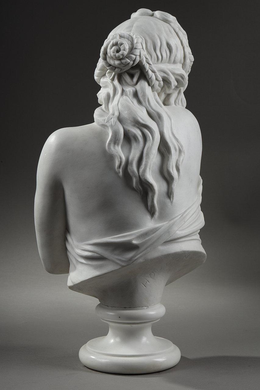 Carved White Marble Bust 'La Pudeur' After J-A. Houdon, 19th Century