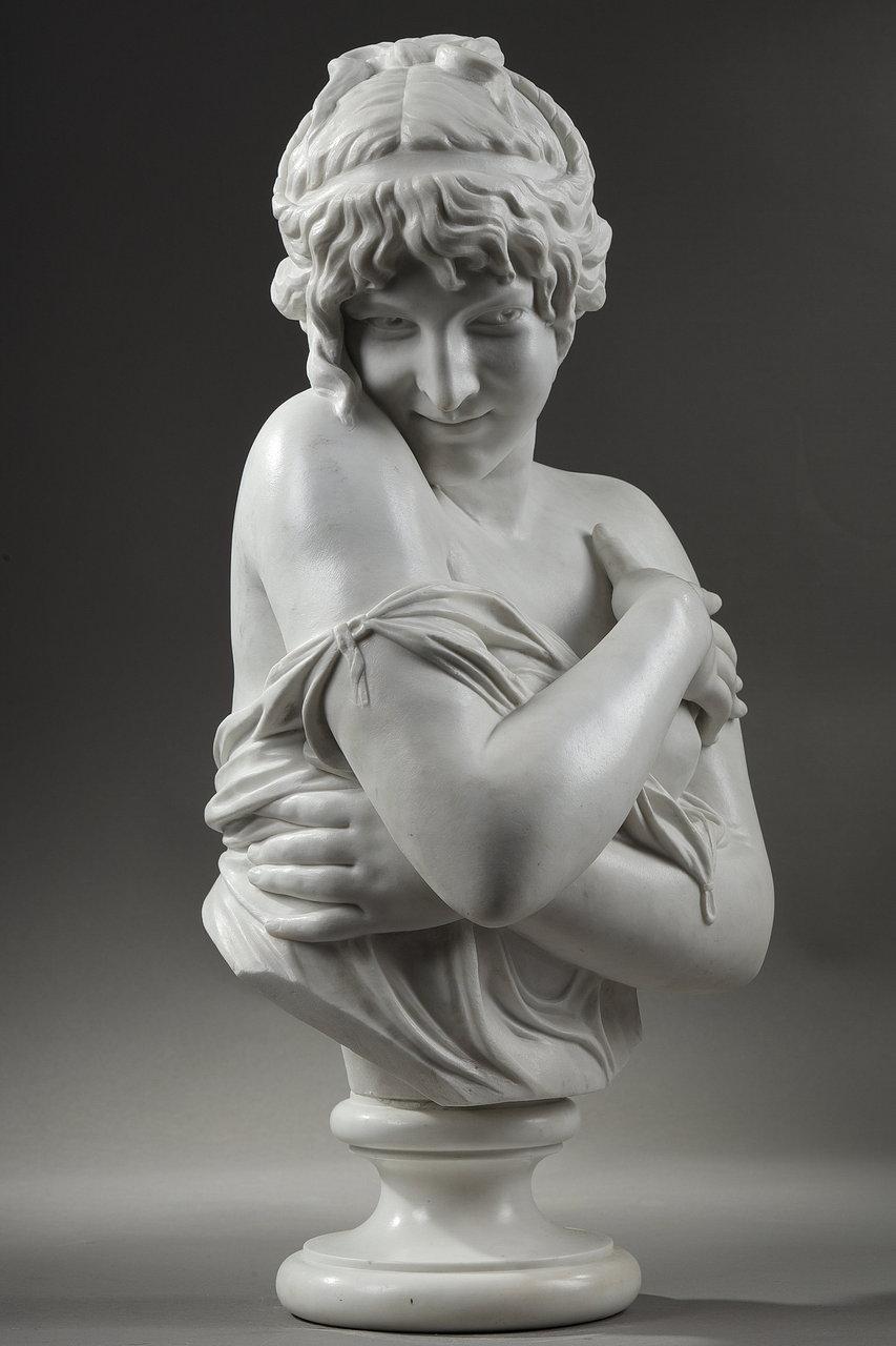 White Marble Bust 'La Pudeur' After J-A. Houdon, 19th Century 1
