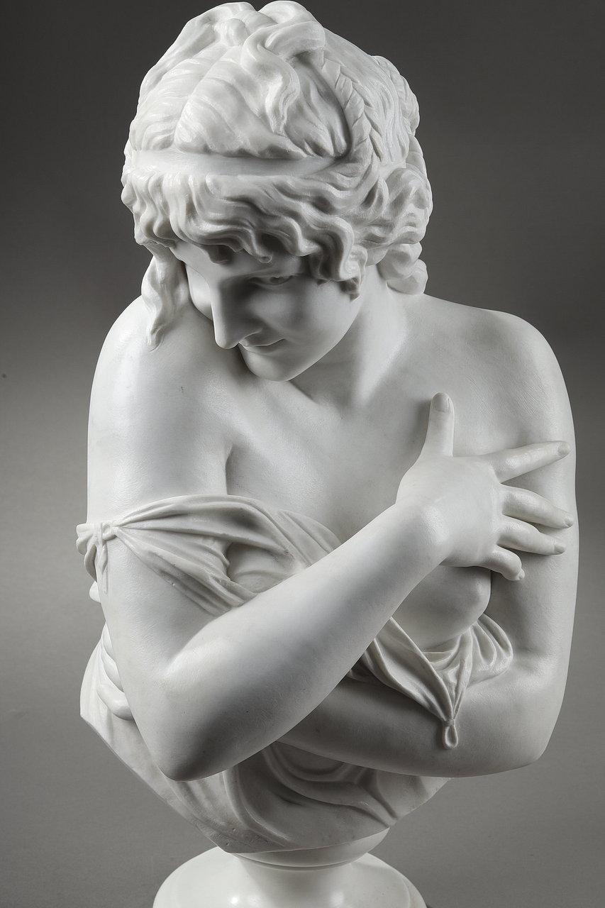 White Marble Bust 'La Pudeur' After J-A. Houdon, 19th Century 2