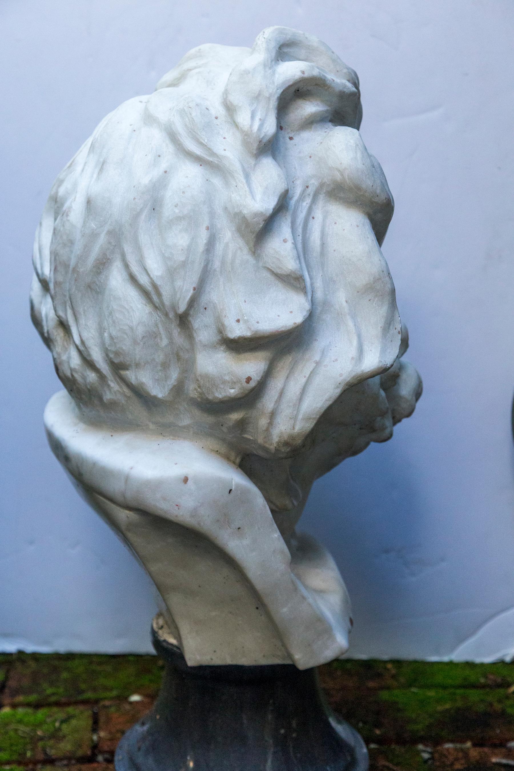 Hand-Carved White Marble Bust of a Bearded Man For Sale