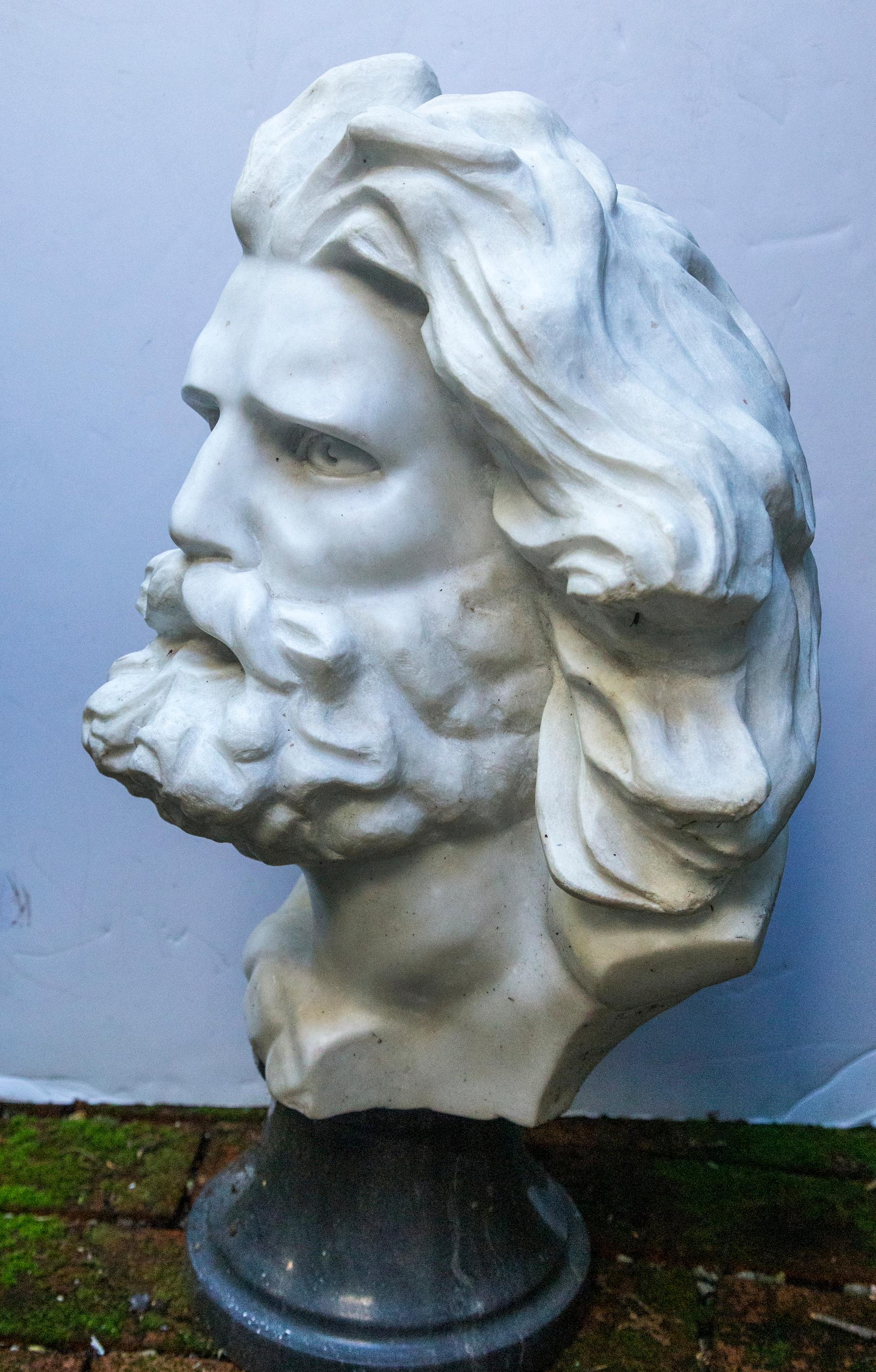 20th Century White Marble Bust of a Bearded Man For Sale