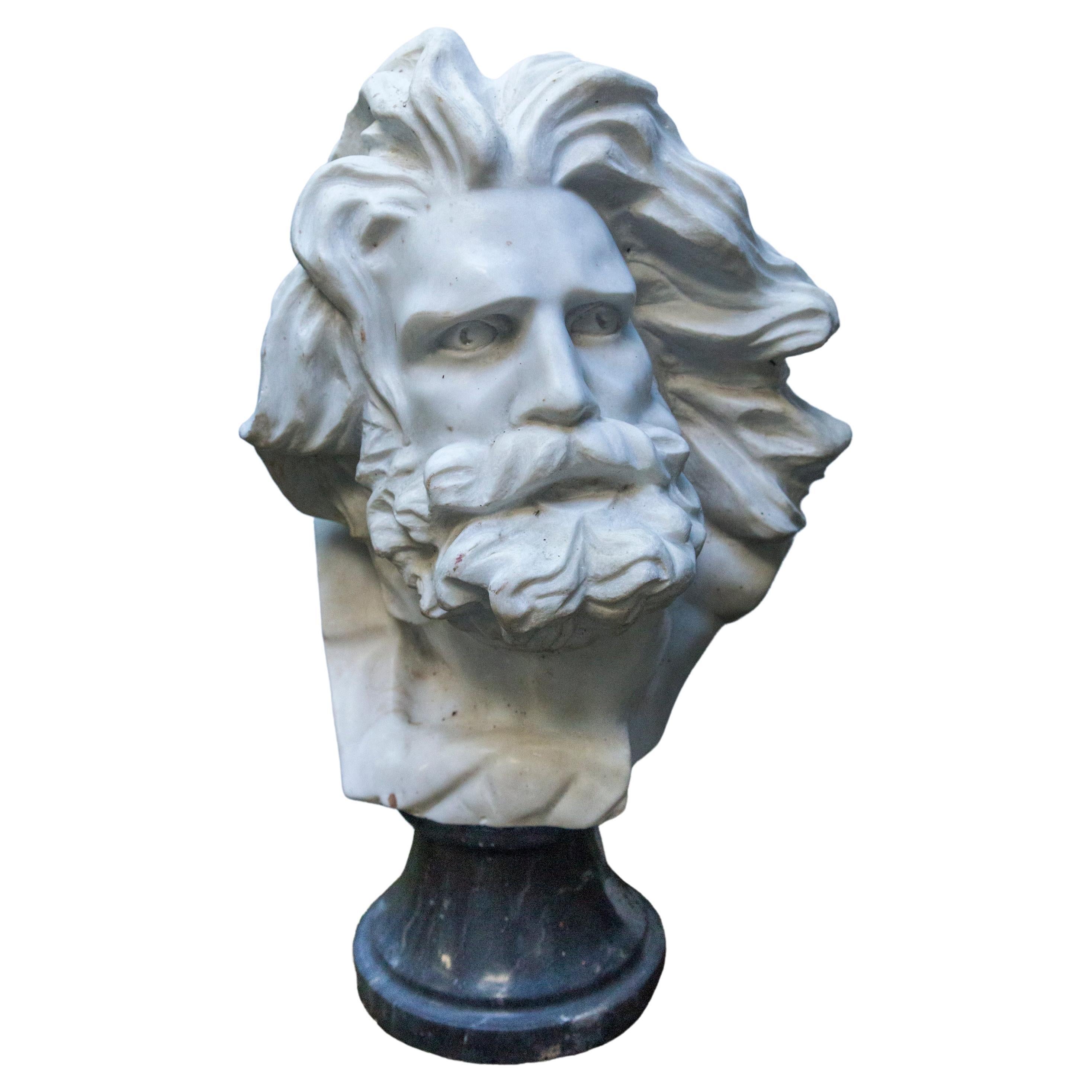 White Marble Bust of a Bearded Man For Sale