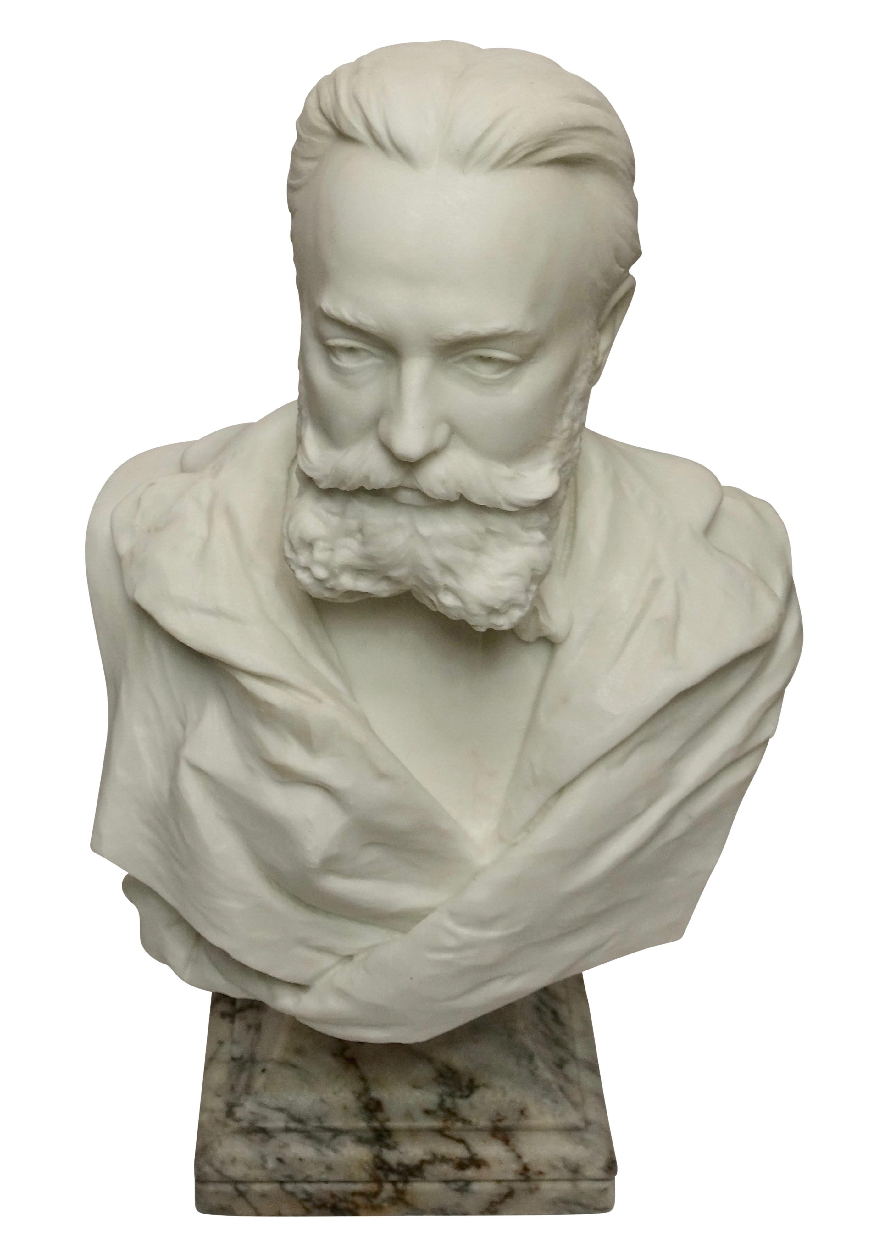  19th cent. White Marble Bust of a Gentleman by R. Schmid Dated 1891 In Good Condition In San Francisco, CA