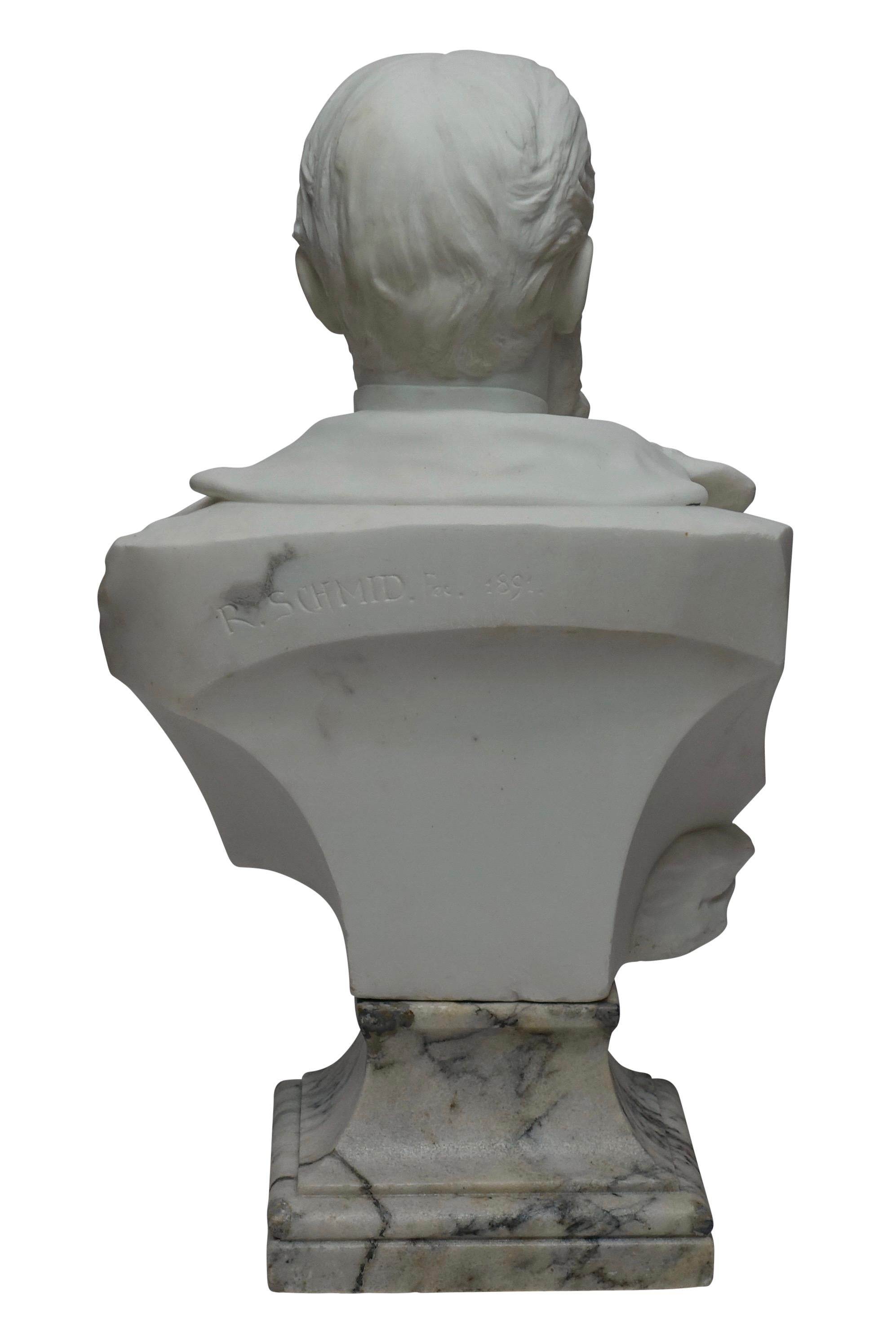  19th cent. White Marble Bust of a Gentleman by R. Schmid Dated 1891 1