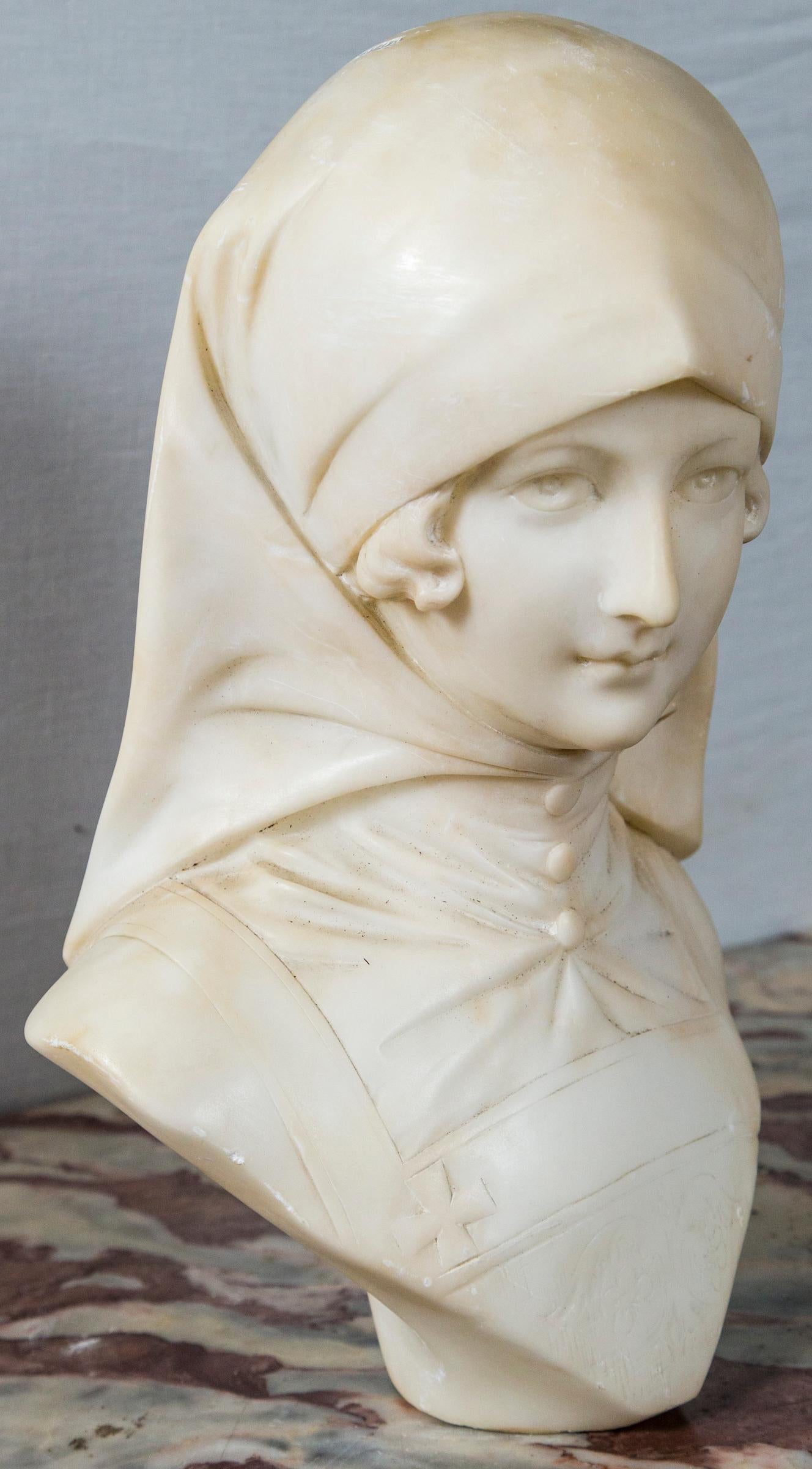 Italian White Marble Bust of a Girl For Sale