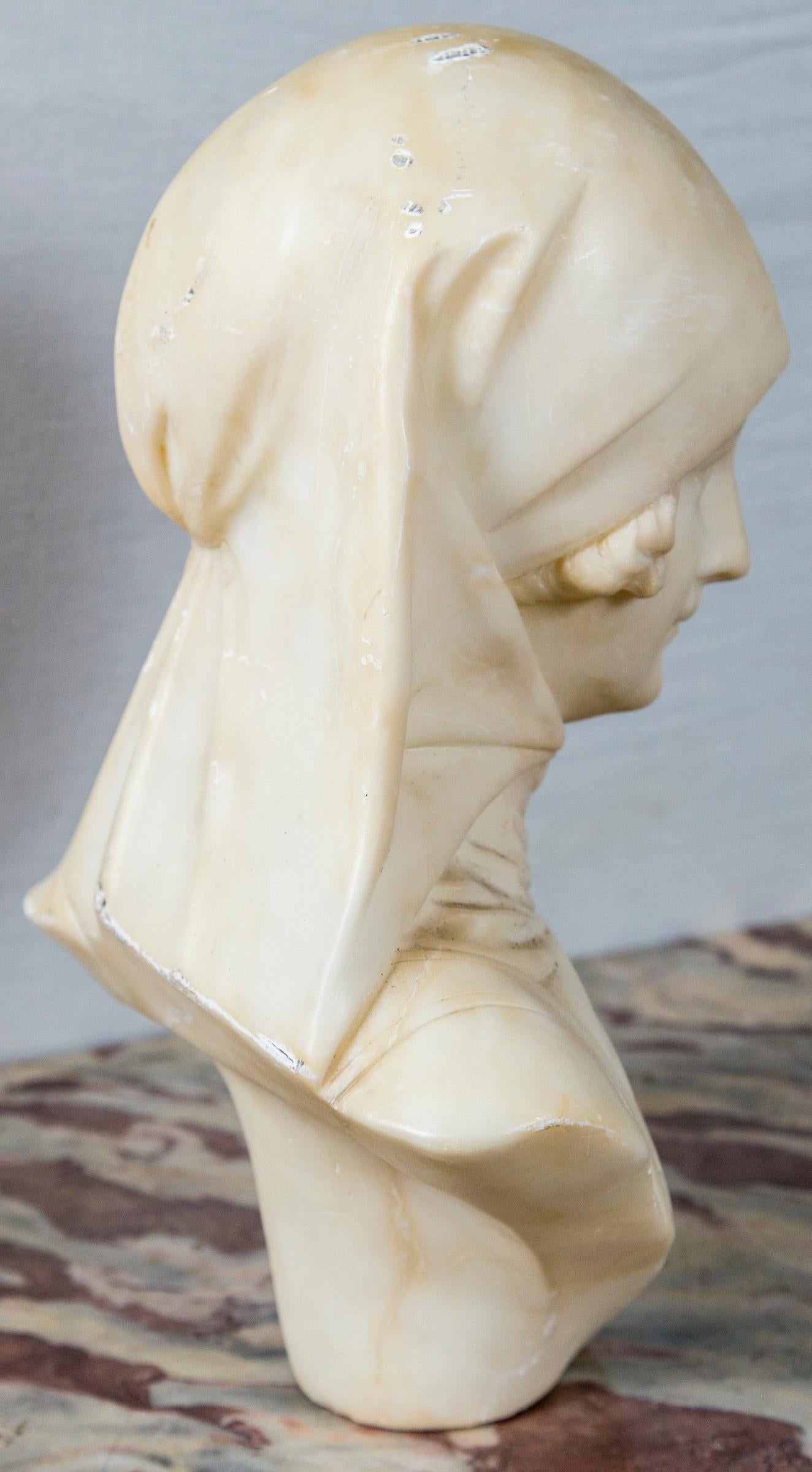 Hand-Carved White Marble Bust of a Girl For Sale