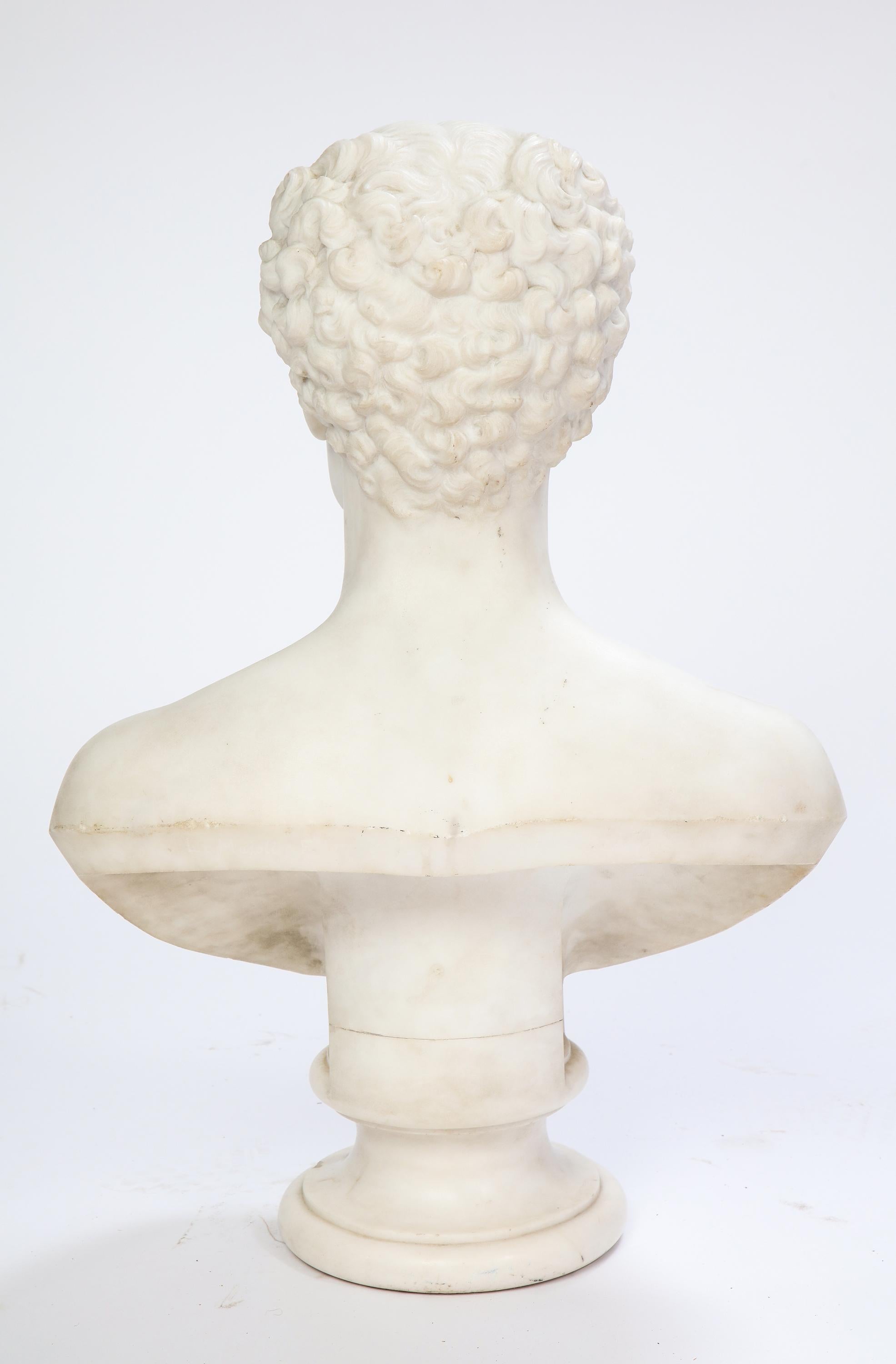 White Marble Bust of a Man with a Mustache, Possibly Italian, 19th/20th Century 5