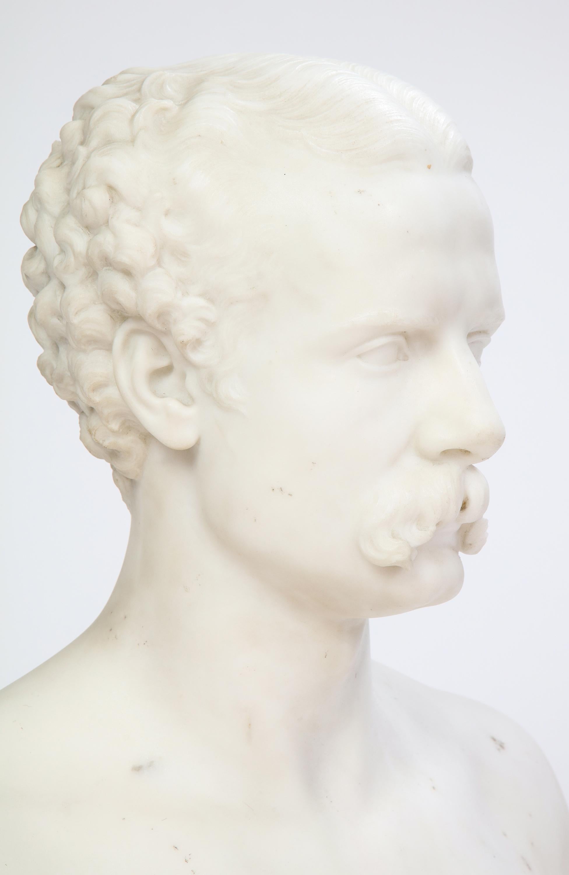 White Marble Bust of a Man with a Mustache, Possibly Italian, 19th/20th Century 8