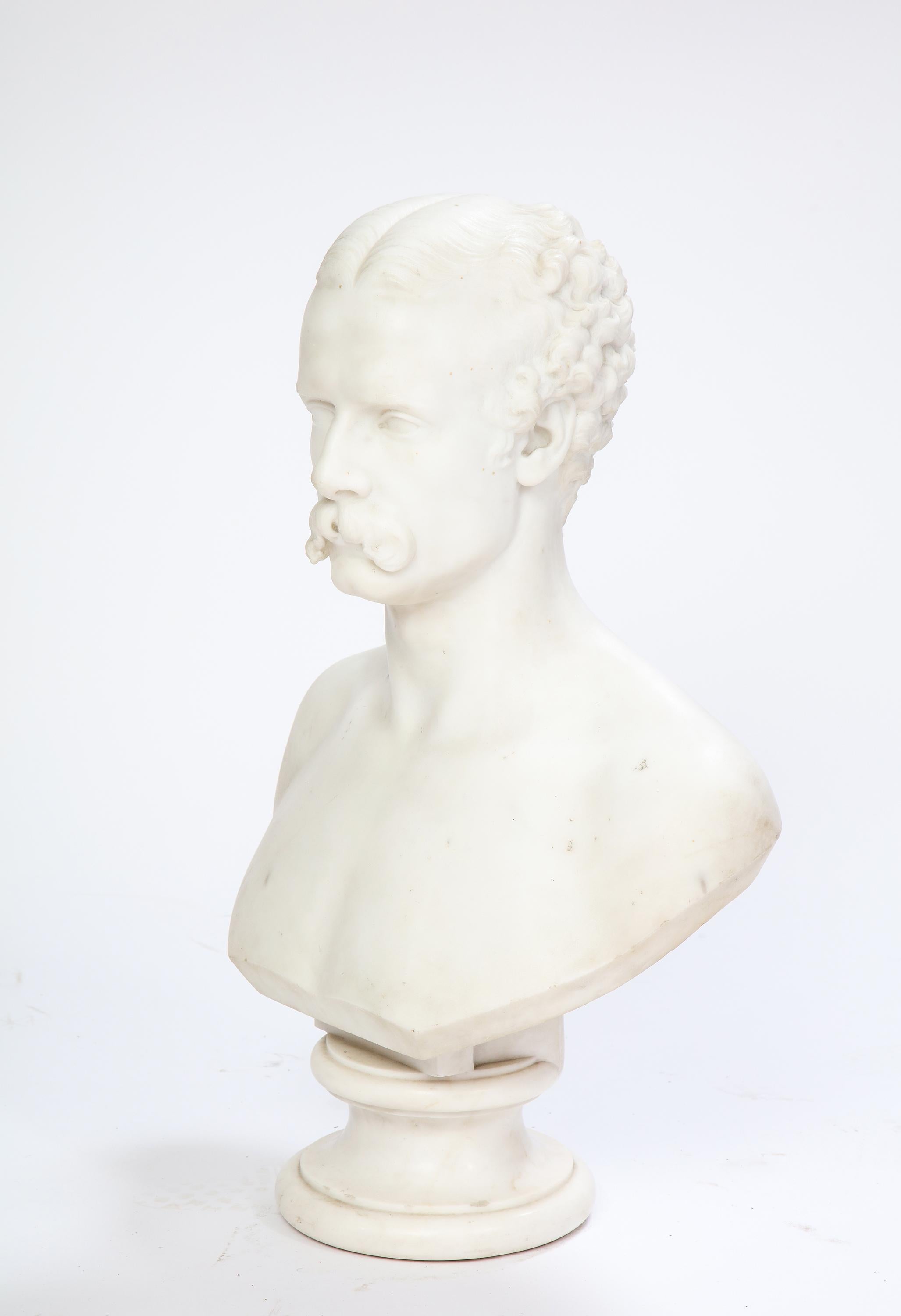 White Marble Bust of a Man with a Mustache, Possibly Italian, 19th/20th Century 2