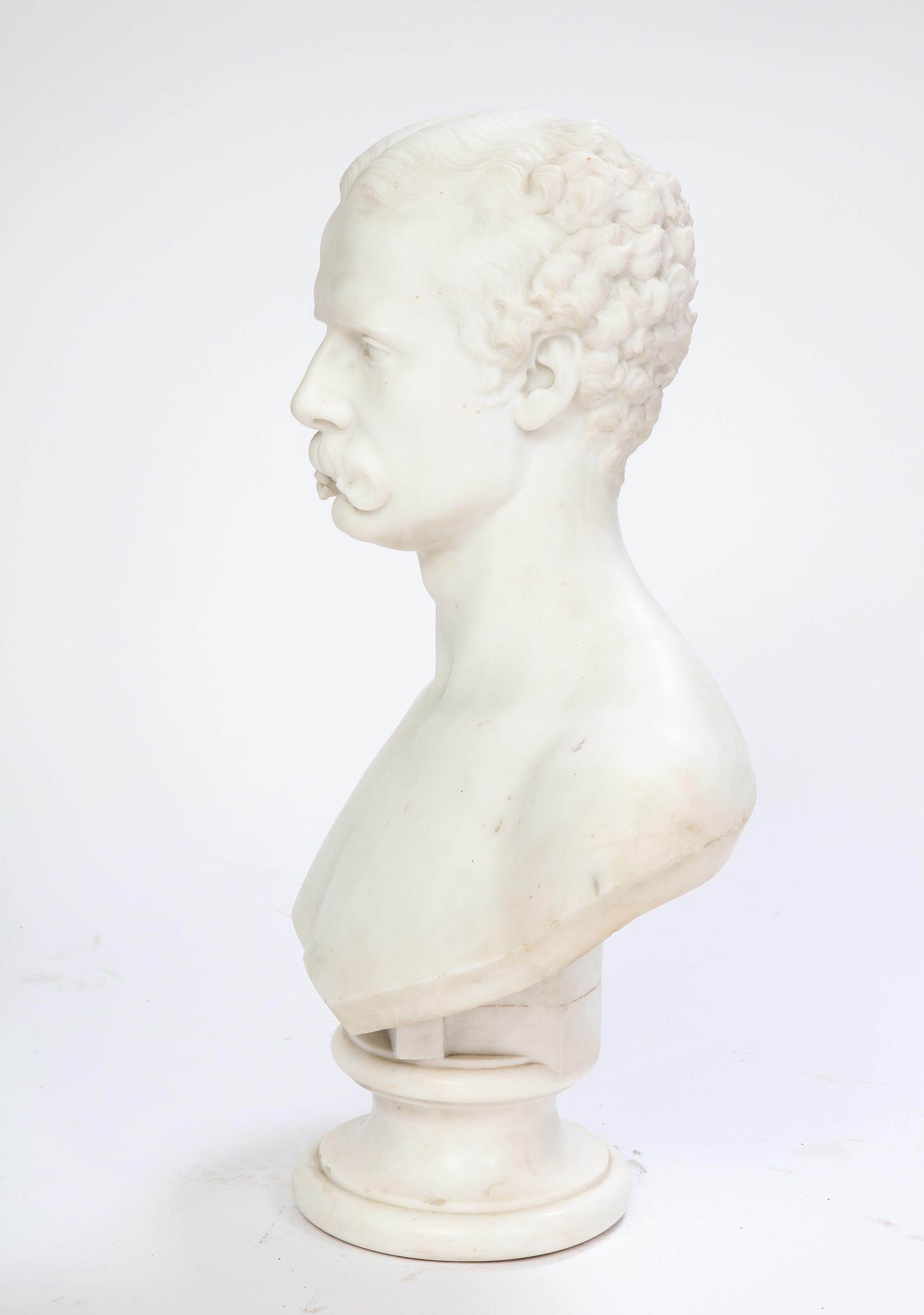 White Marble Bust of a Man with a Mustache, Possibly Italian, 19th/20th Century 3
