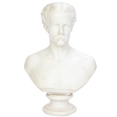 White Marble Bust of a Man with a Mustache, Possibly Italian, 19th/20th Century