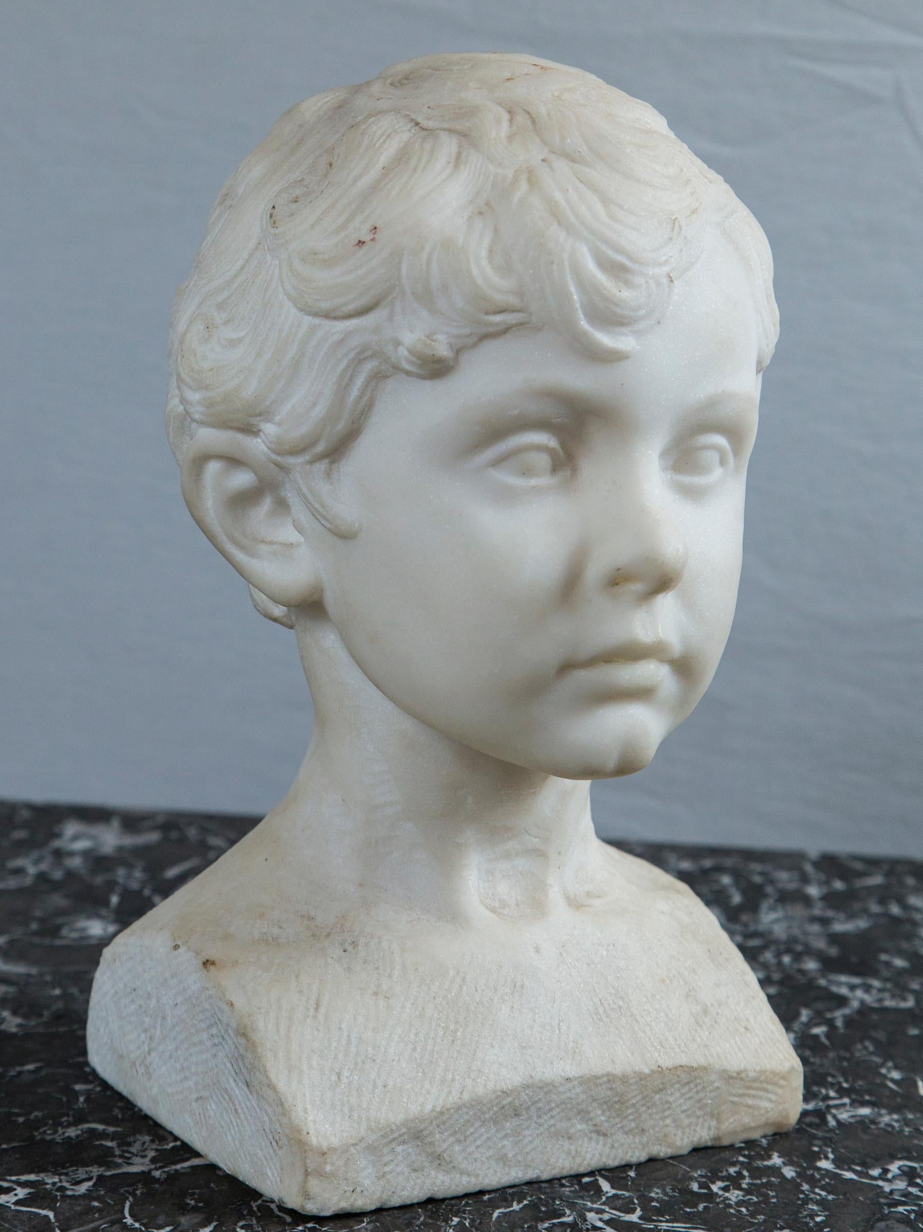 White Marble Bust of a Young Boy In Good Condition In Woodbury, CT