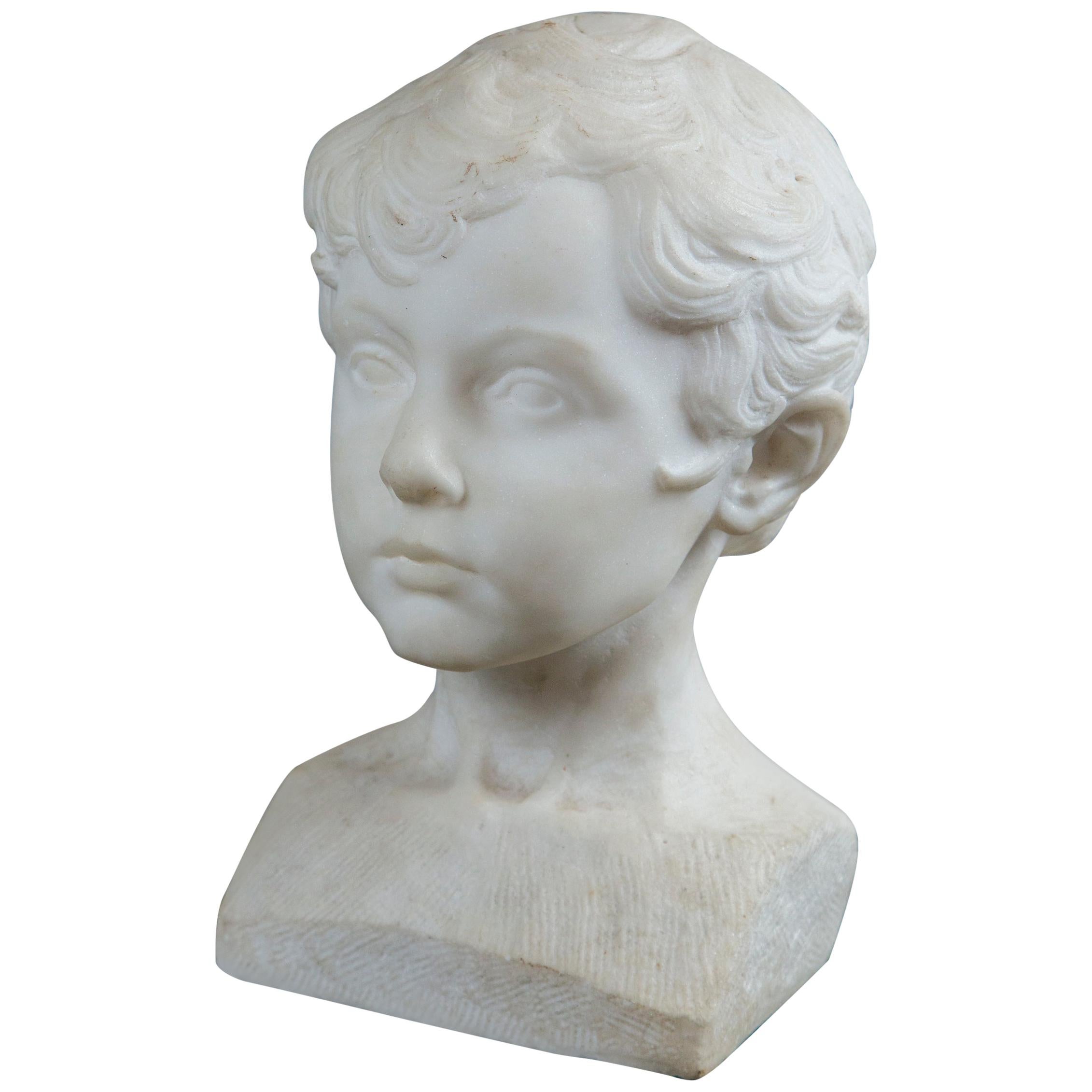 White Marble Bust of a Young Boy
