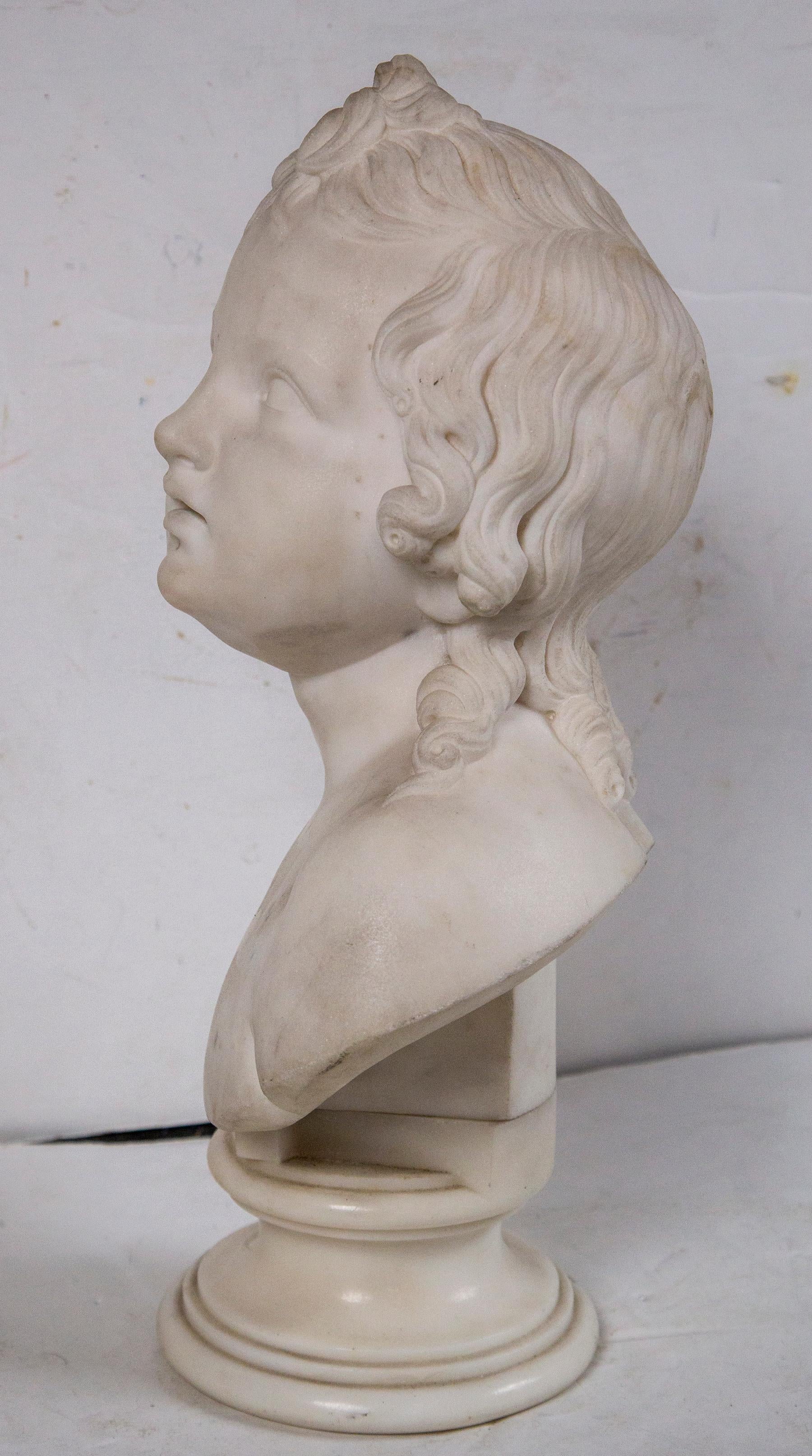 20th Century White Marble Bust of a Young Girl For Sale