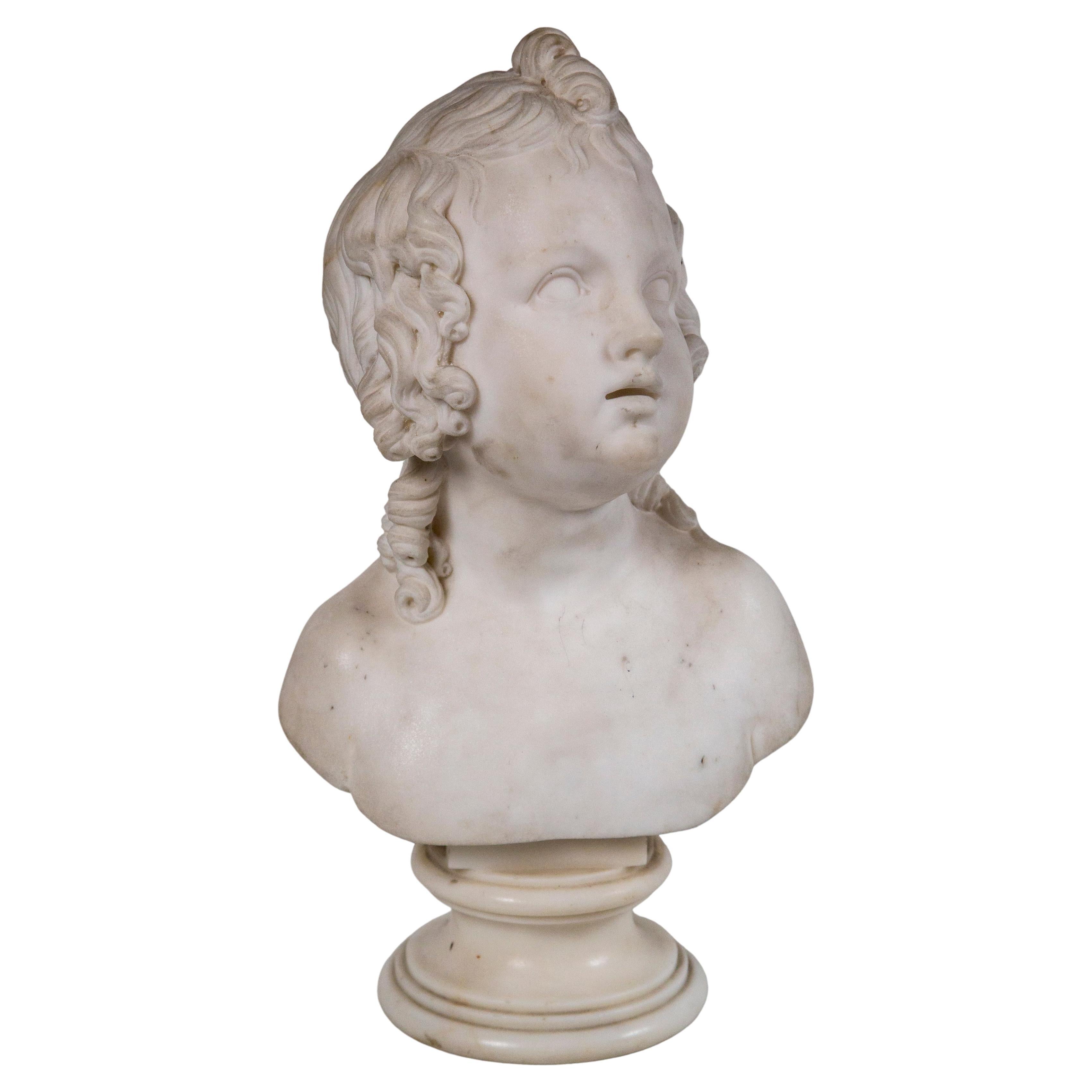 White Marble Bust of a Young Girl For Sale