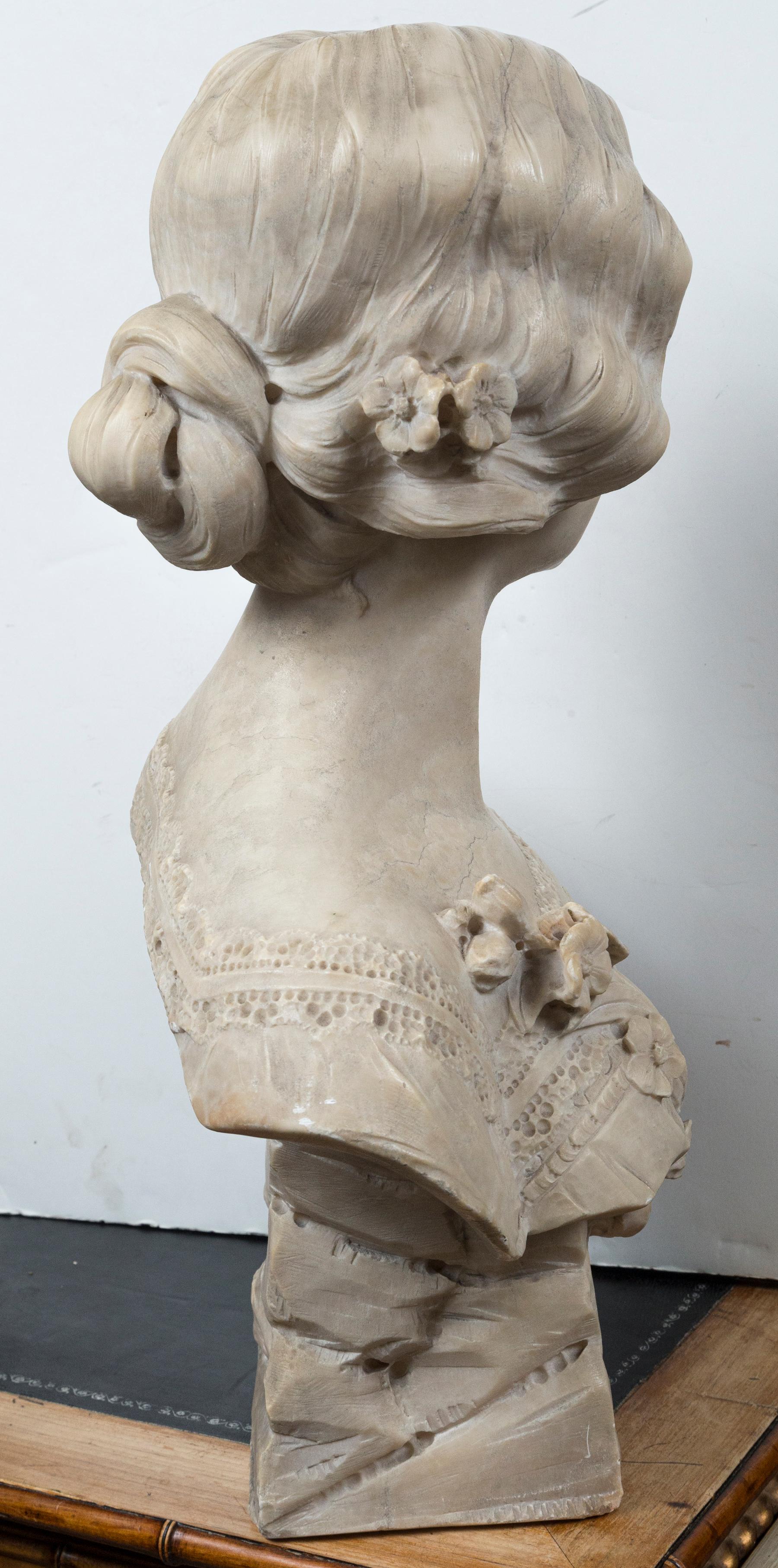White Marble Bust of a Young Lady, Signed For Sale 1