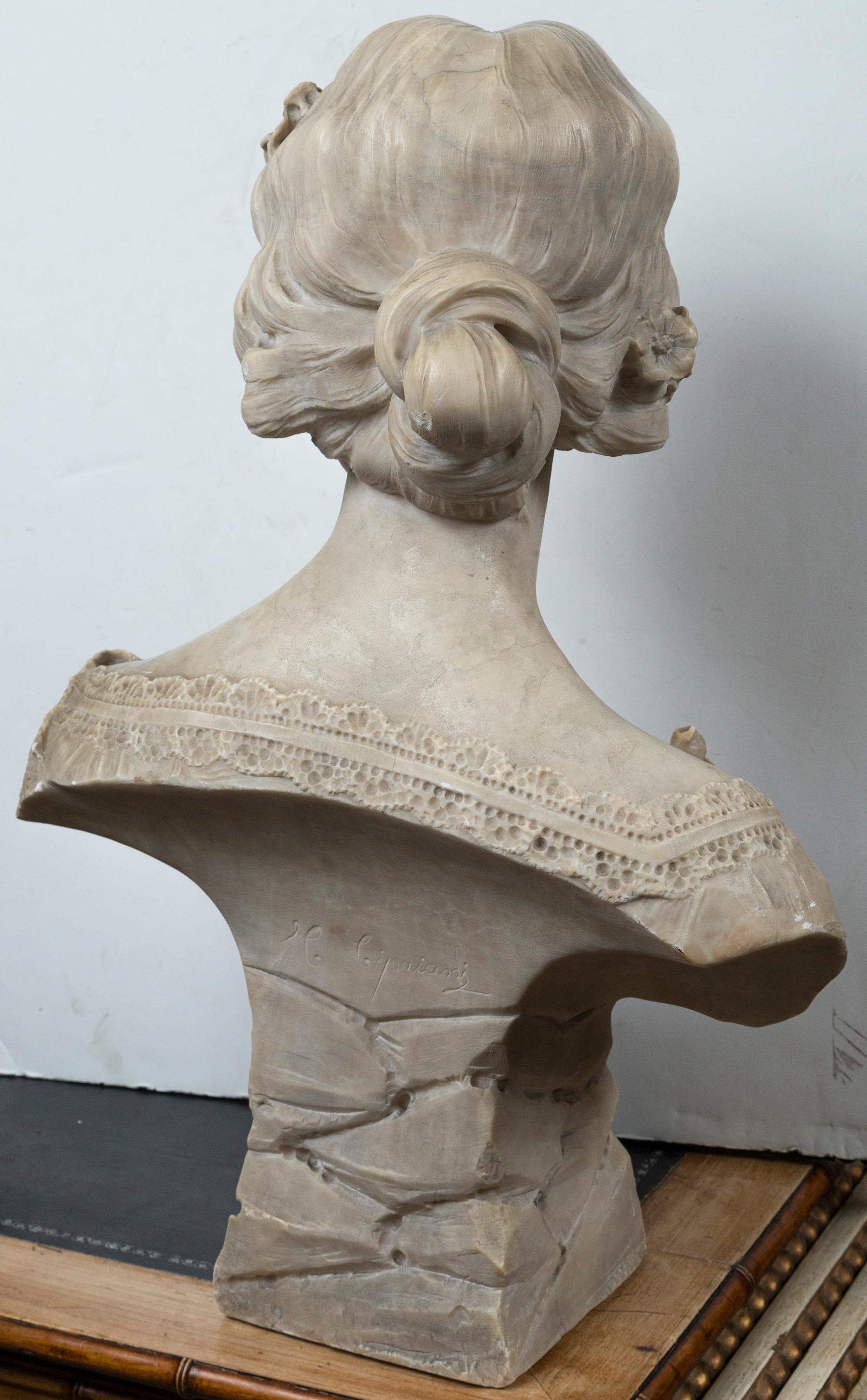 White Marble Bust of a Young Lady, Signed For Sale 2