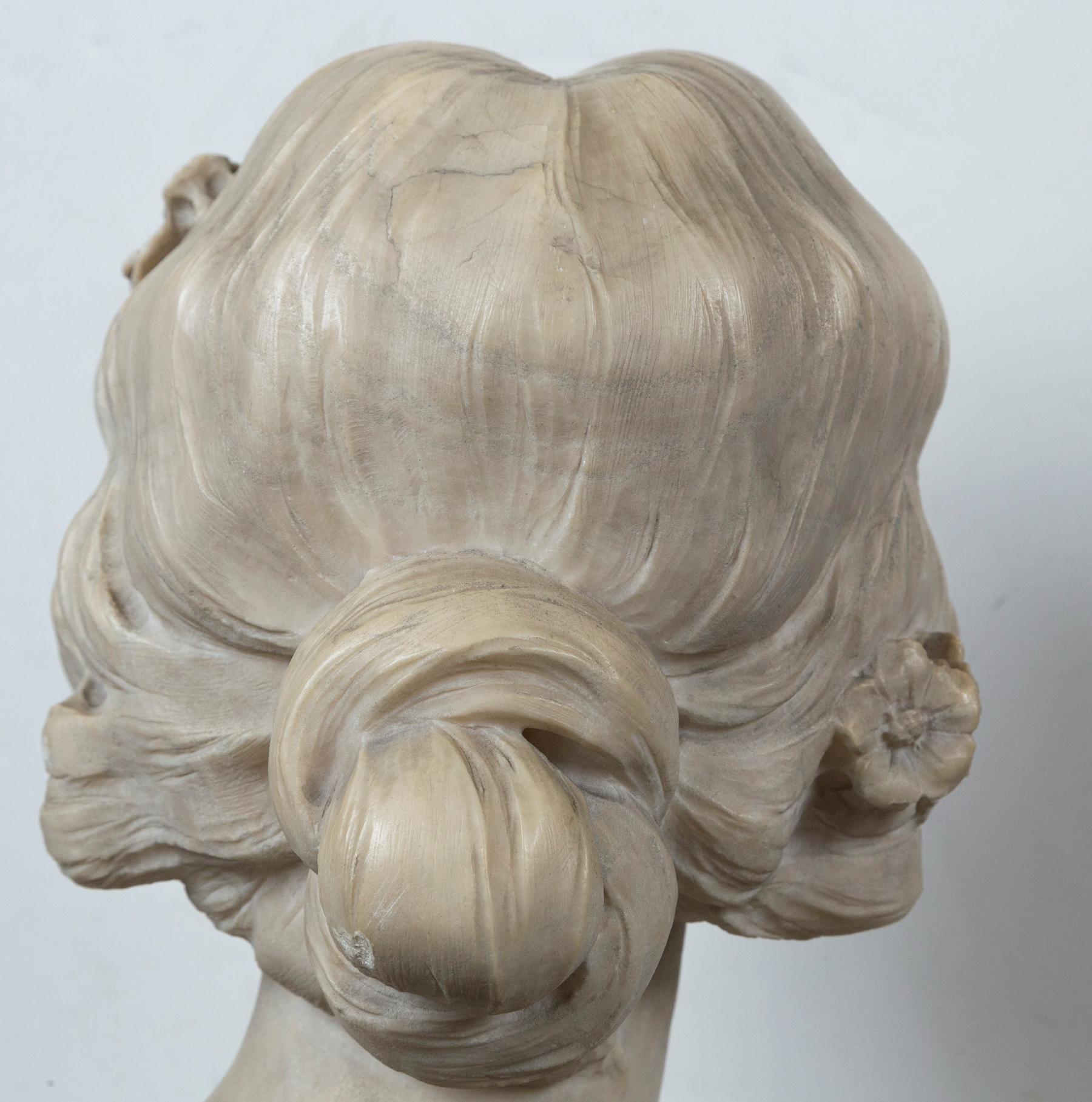 White Marble Bust of a Young Lady, Signed For Sale 5