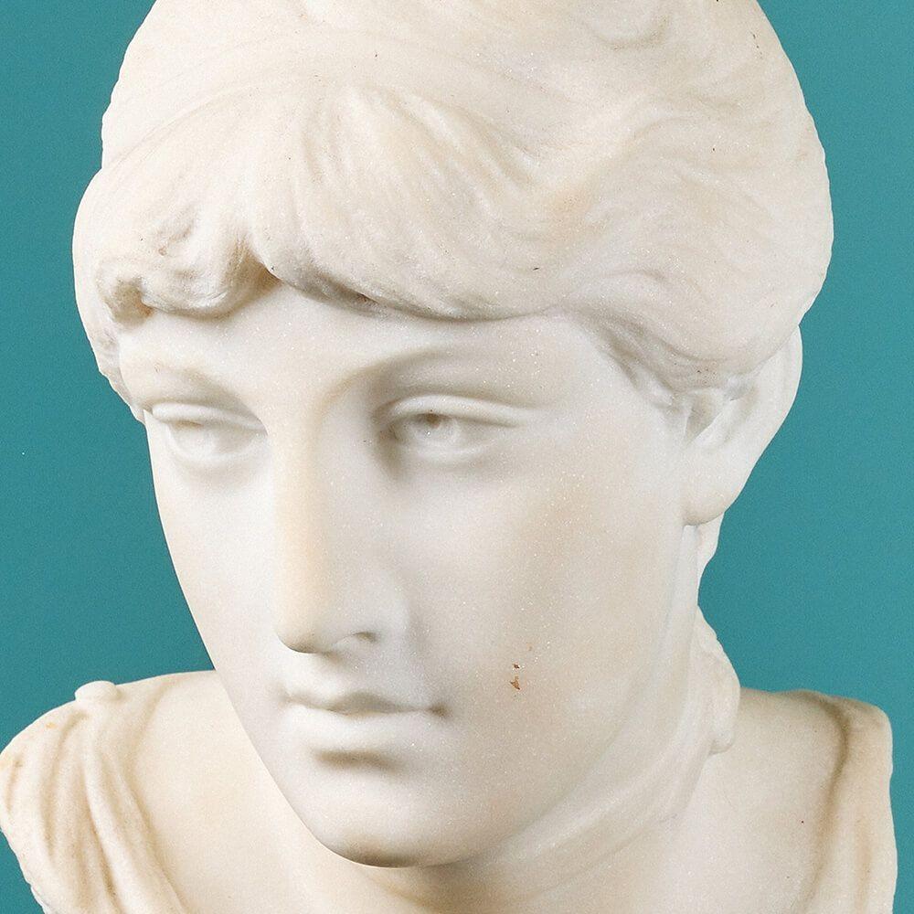Italian White Marble Bust of a Young Woman by Eduardo Rossi For Sale