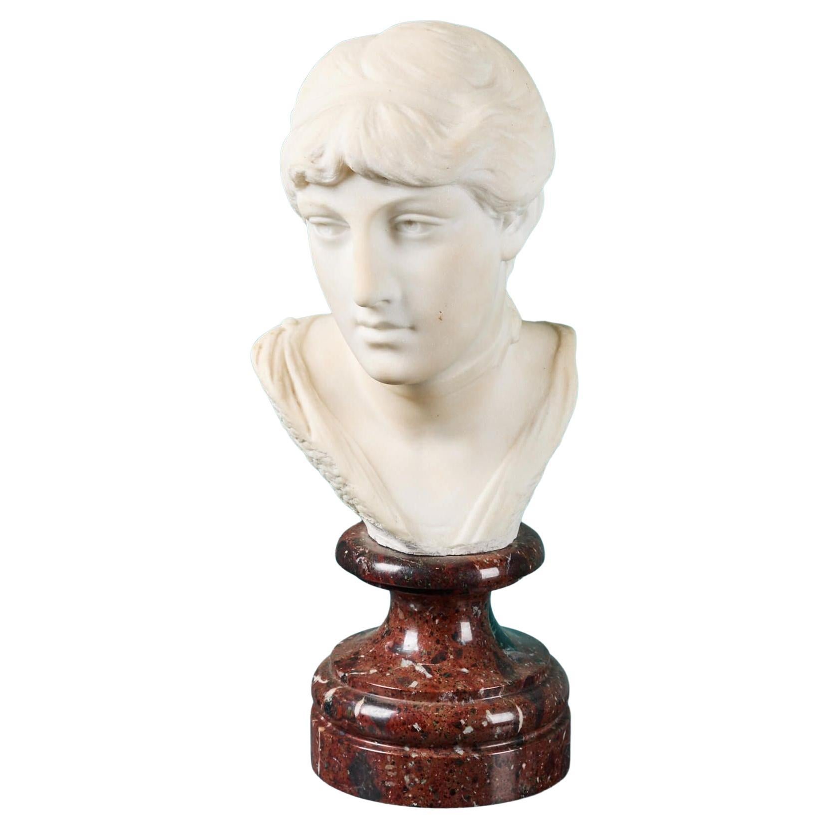 White Marble Bust of a Young Woman by Eduardo Rossi For Sale
