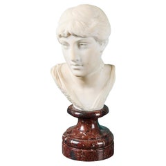 Antique White Marble Bust of a Young Woman by Eduardo Rossi
